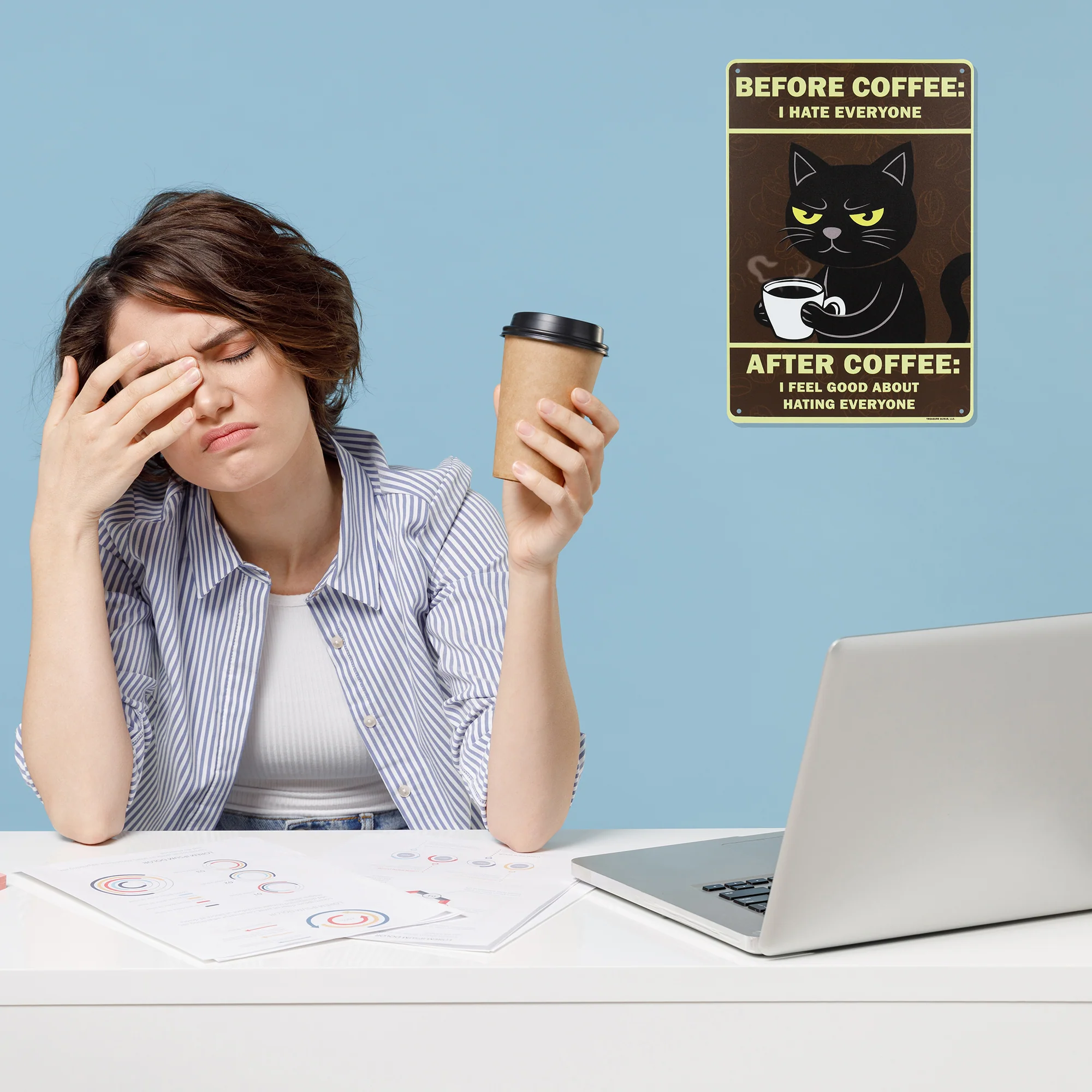 Funny Before Coffee I Hate Everyone After I Feel Good About Cat Home Decor Sign - Image 6