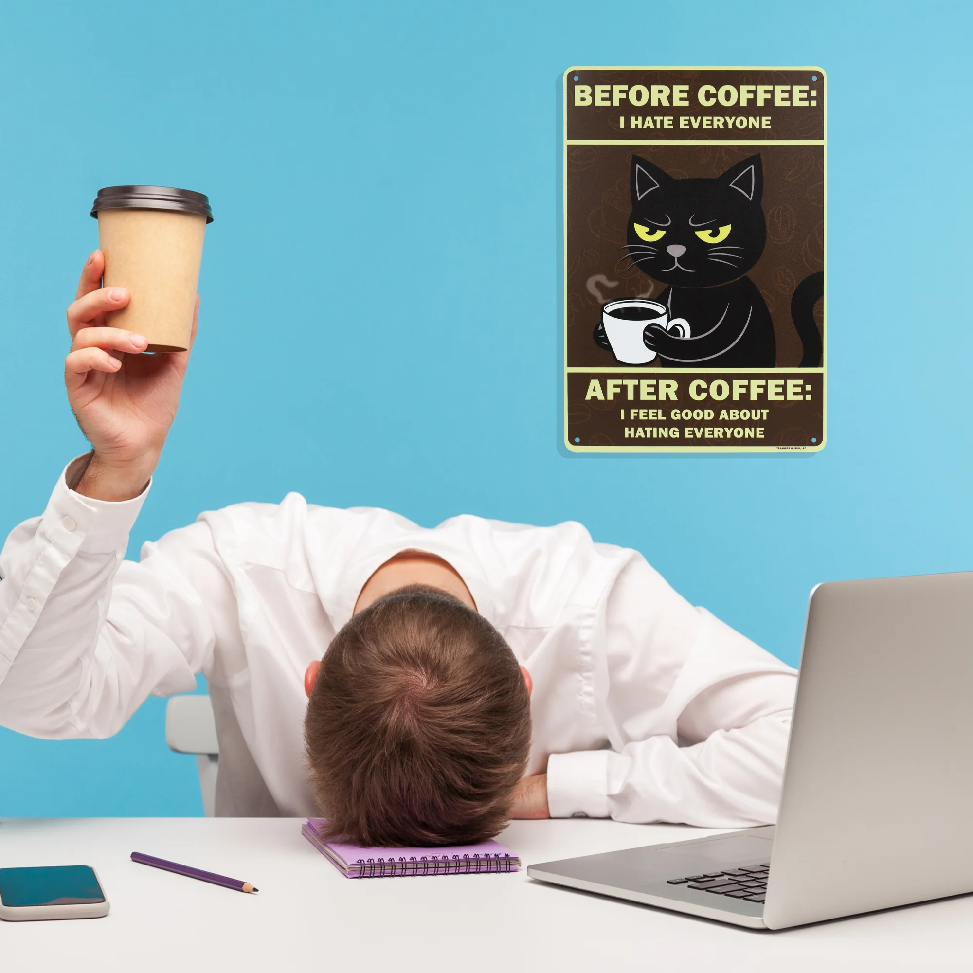 Funny Before Coffee I Hate Everyone After I Feel Good About Cat Home Decor Sign - Image 7