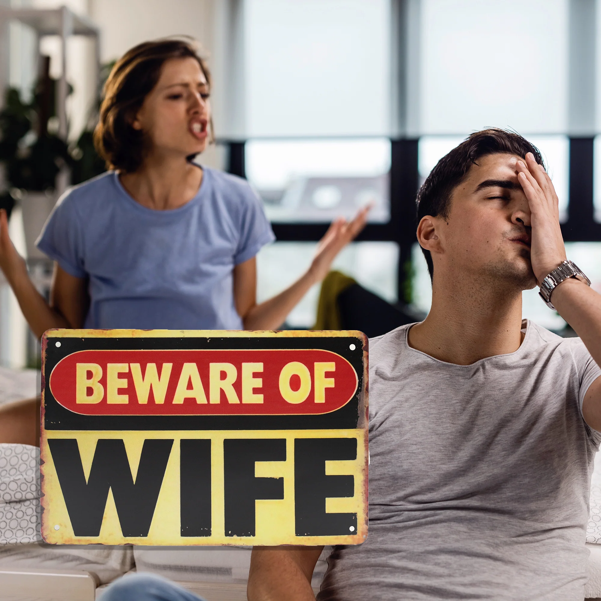 Beware Of Wife Metal Warning Tin Sign Man Cave Garage Home Room Decor Wall Art - Image 2
