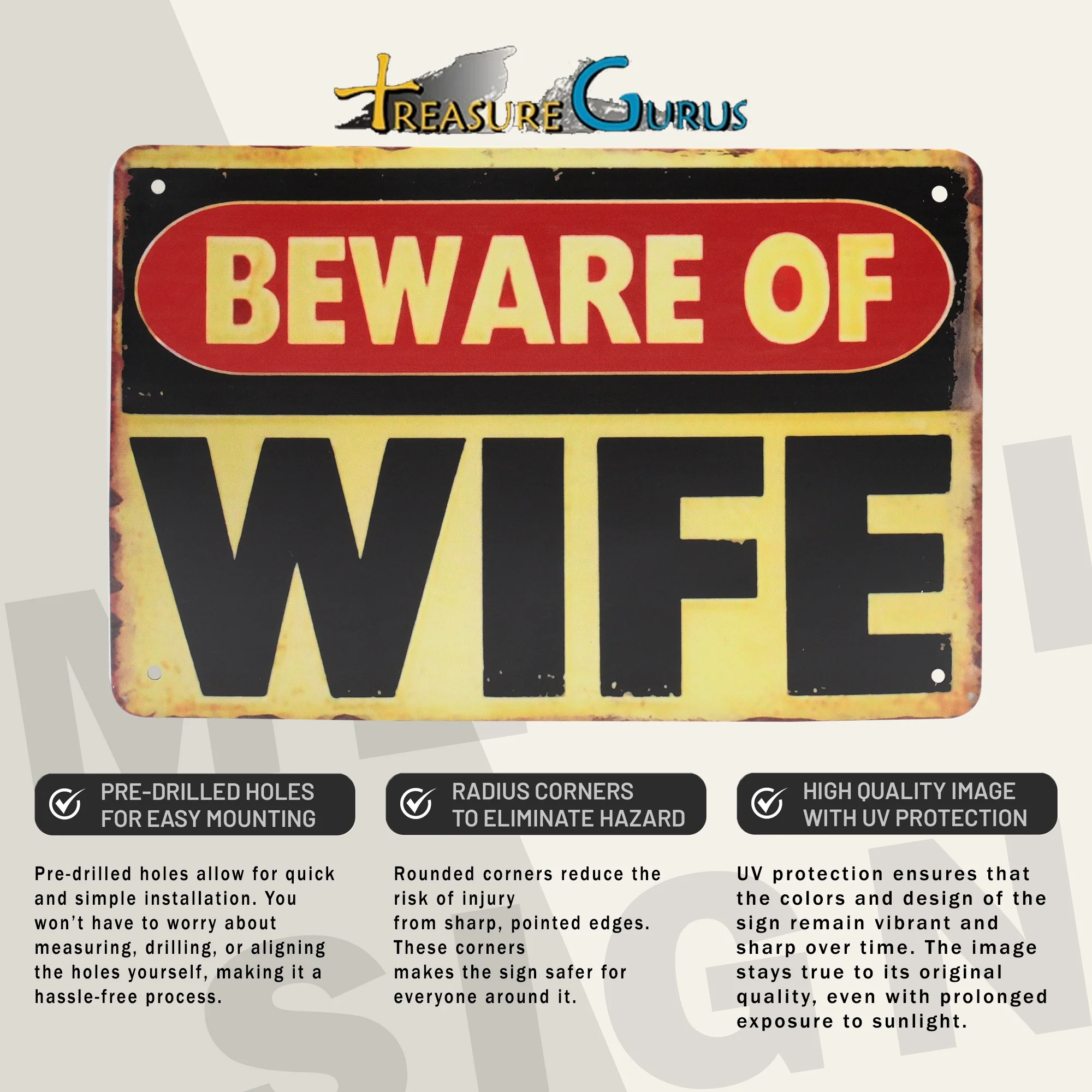 Beware Of Wife Metal Warning Tin Sign Man Cave Garage Home Room Decor Wall Art - Image 4