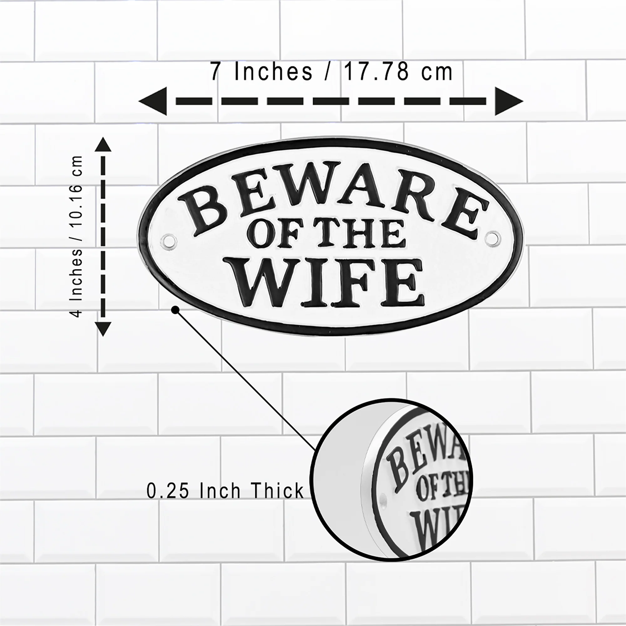 Beware of Wife Funny Cast Iron Sign for Garage Porch or Home Decor Gifts for Men - Image 2