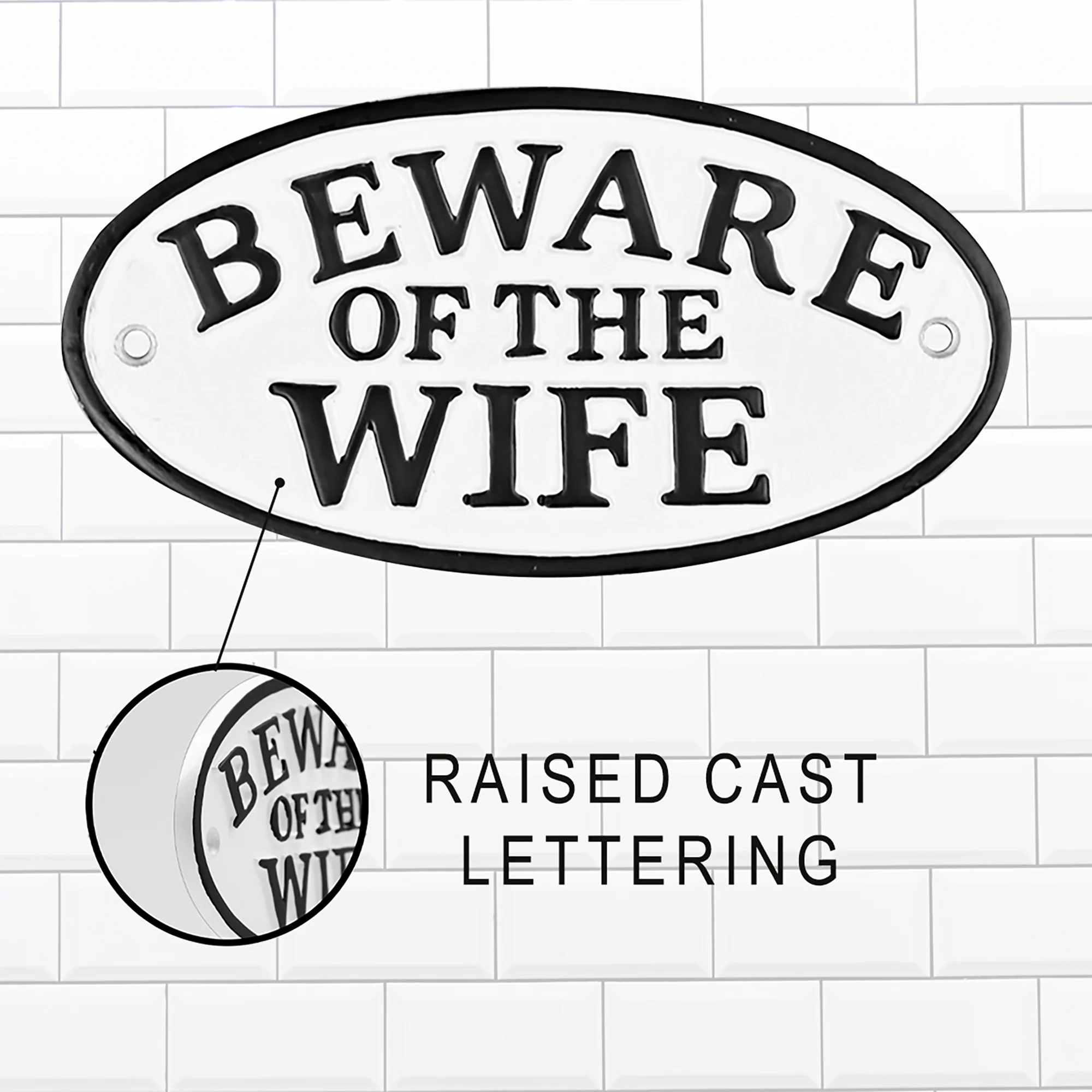 Beware of Wife Funny Cast Iron Sign for Garage Porch or Home Decor Gifts for Men - Image 3