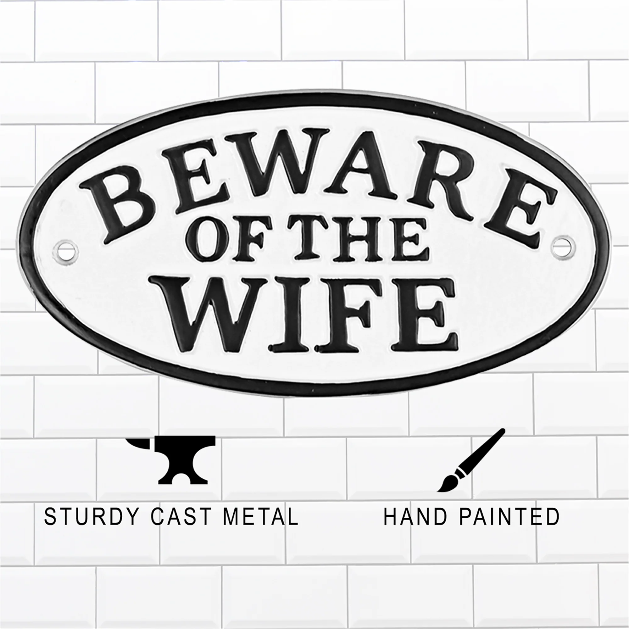 Beware of Wife Funny Cast Iron Sign for Garage Porch or Home Decor Gifts for Men - Image 4