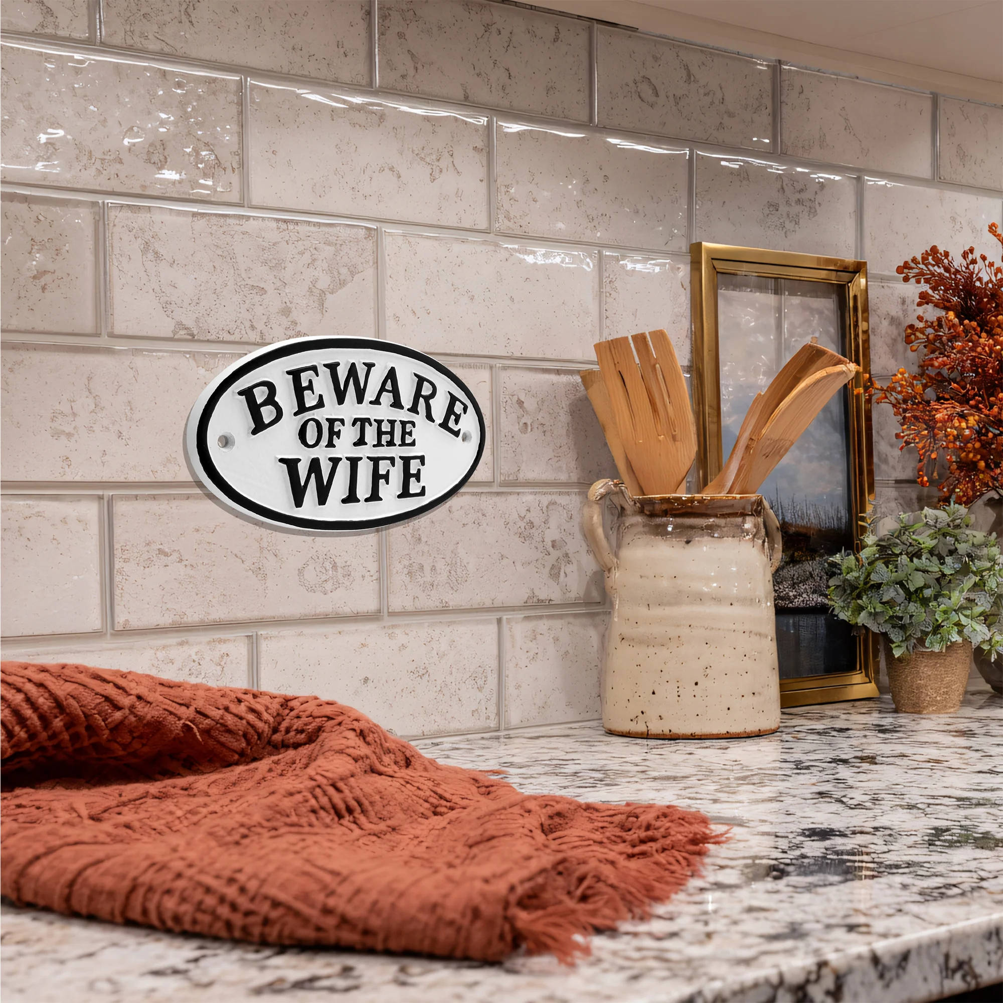 Beware of Wife Funny Cast Iron Sign for Garage Porch or Home Decor Gifts for Men - Image 7
