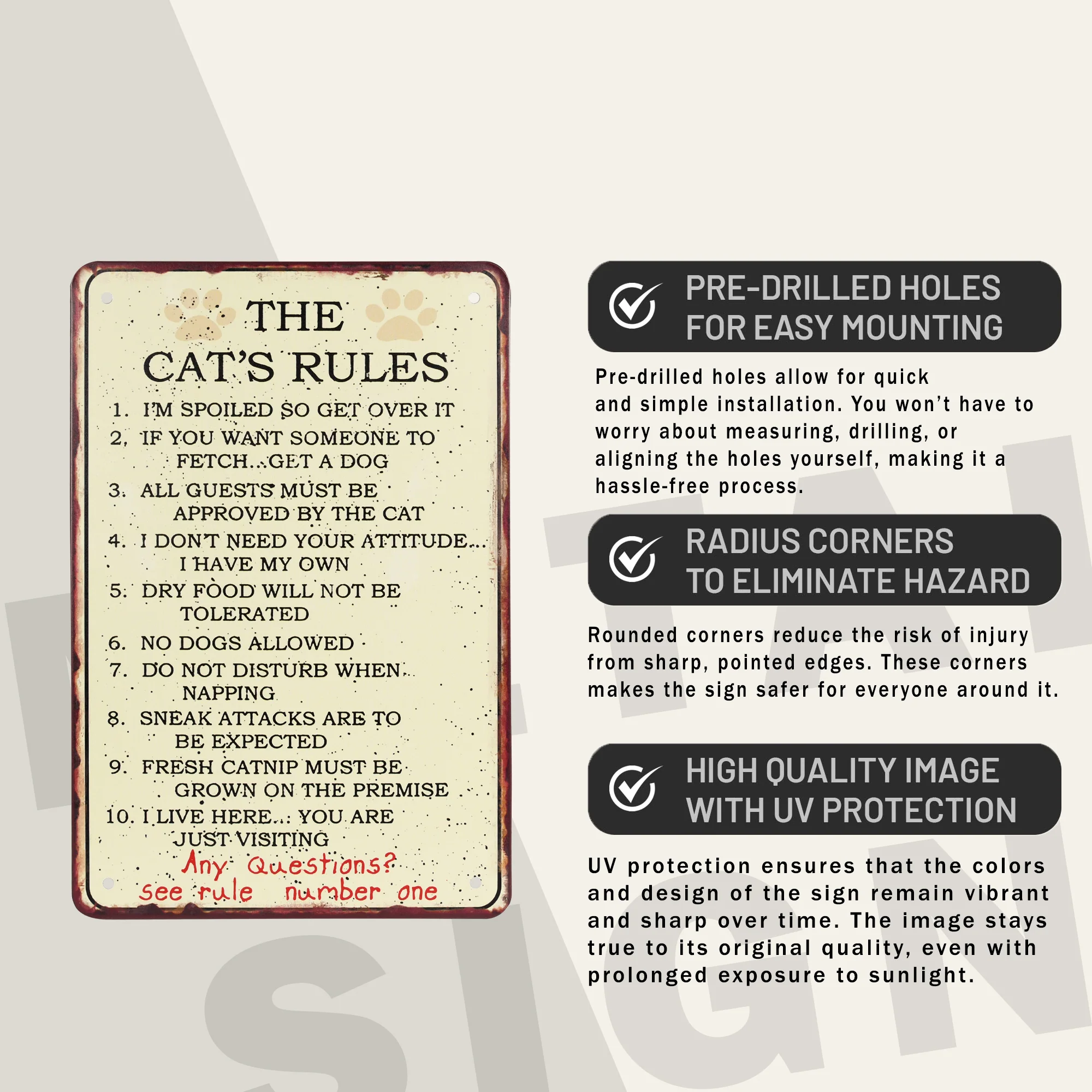 Funny Cat's 10 Rules Sign Metal Wall Art Room Home Decor Pet House Accessories - Image 3