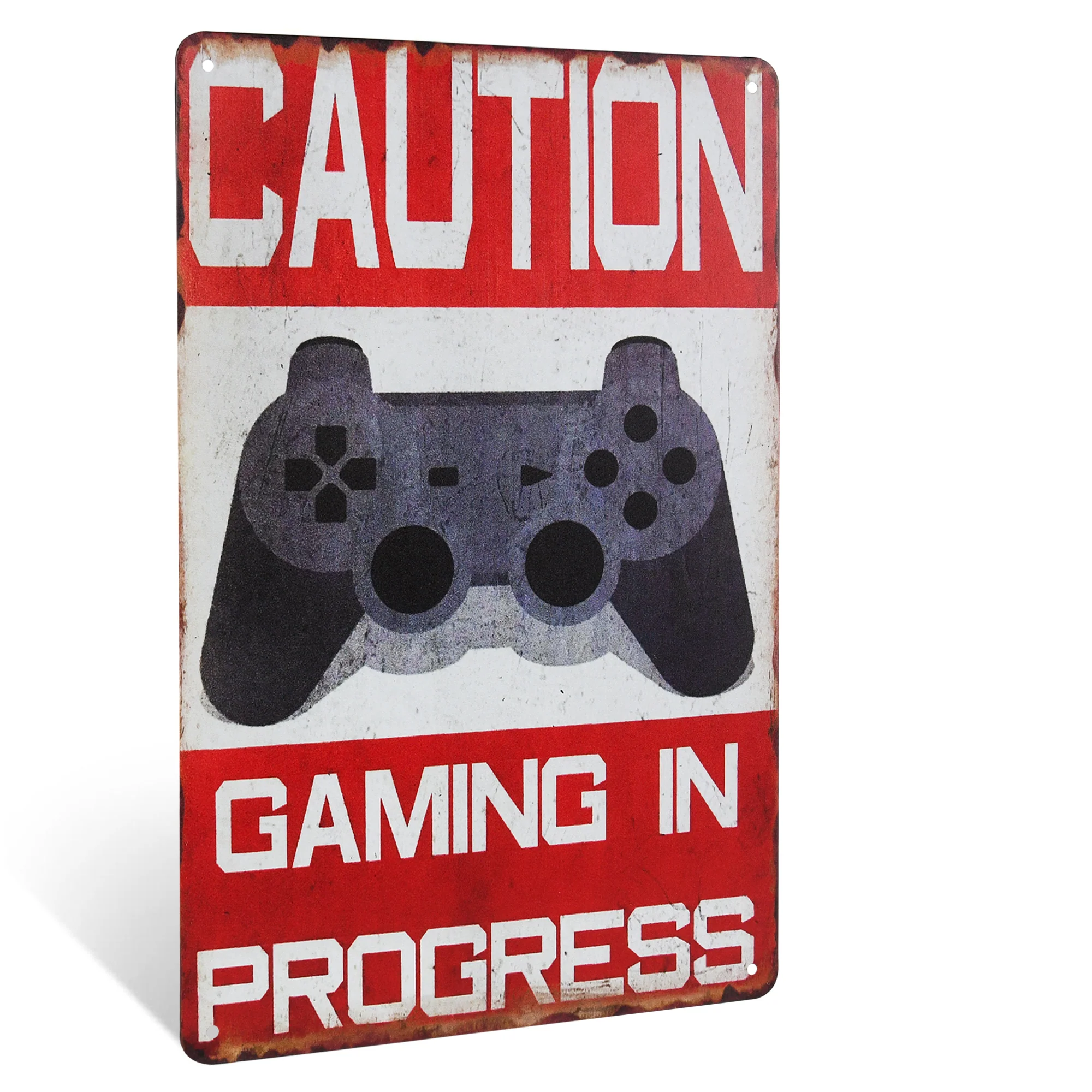 Metal Caution Gaming in Progress Sign Wall Art Teen Boys Room Decor Gamer Gifts