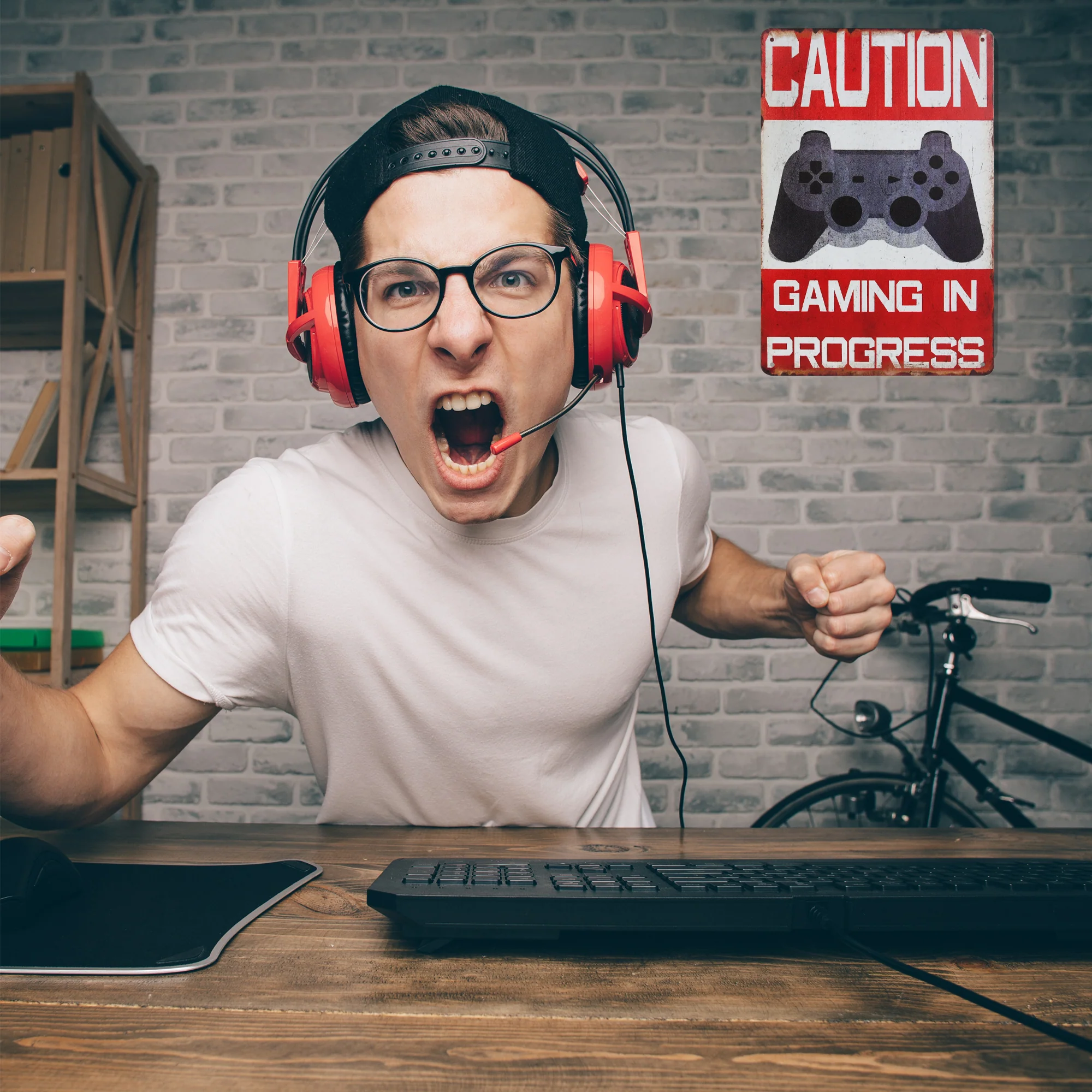 Metal Caution Gaming in Progress Sign Wall Art Teen Boys Room Decor Gamer Gifts - Image 2