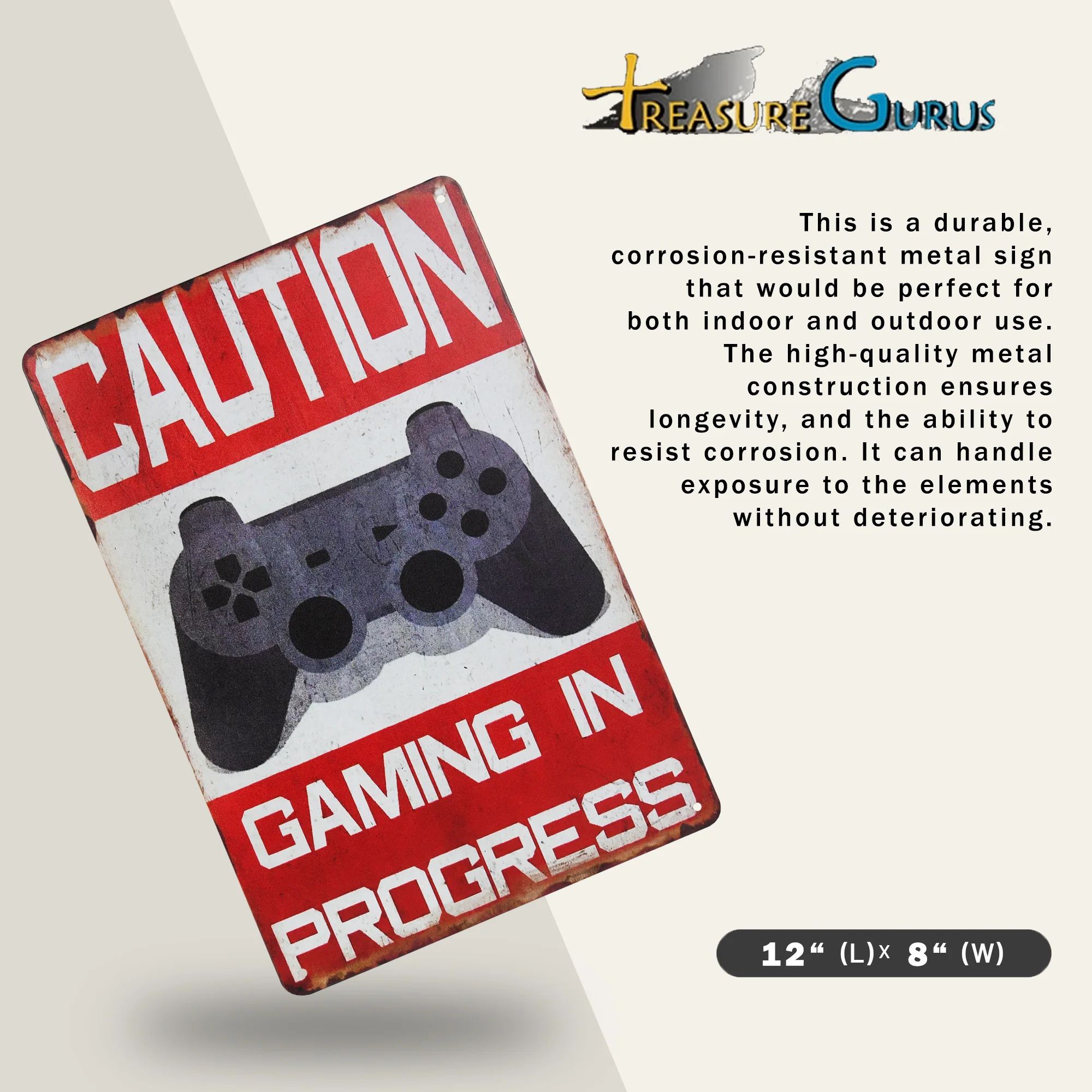 Metal Caution Gaming in Progress Sign Wall Art Teen Boys Room Decor Gamer Gifts - Image 3