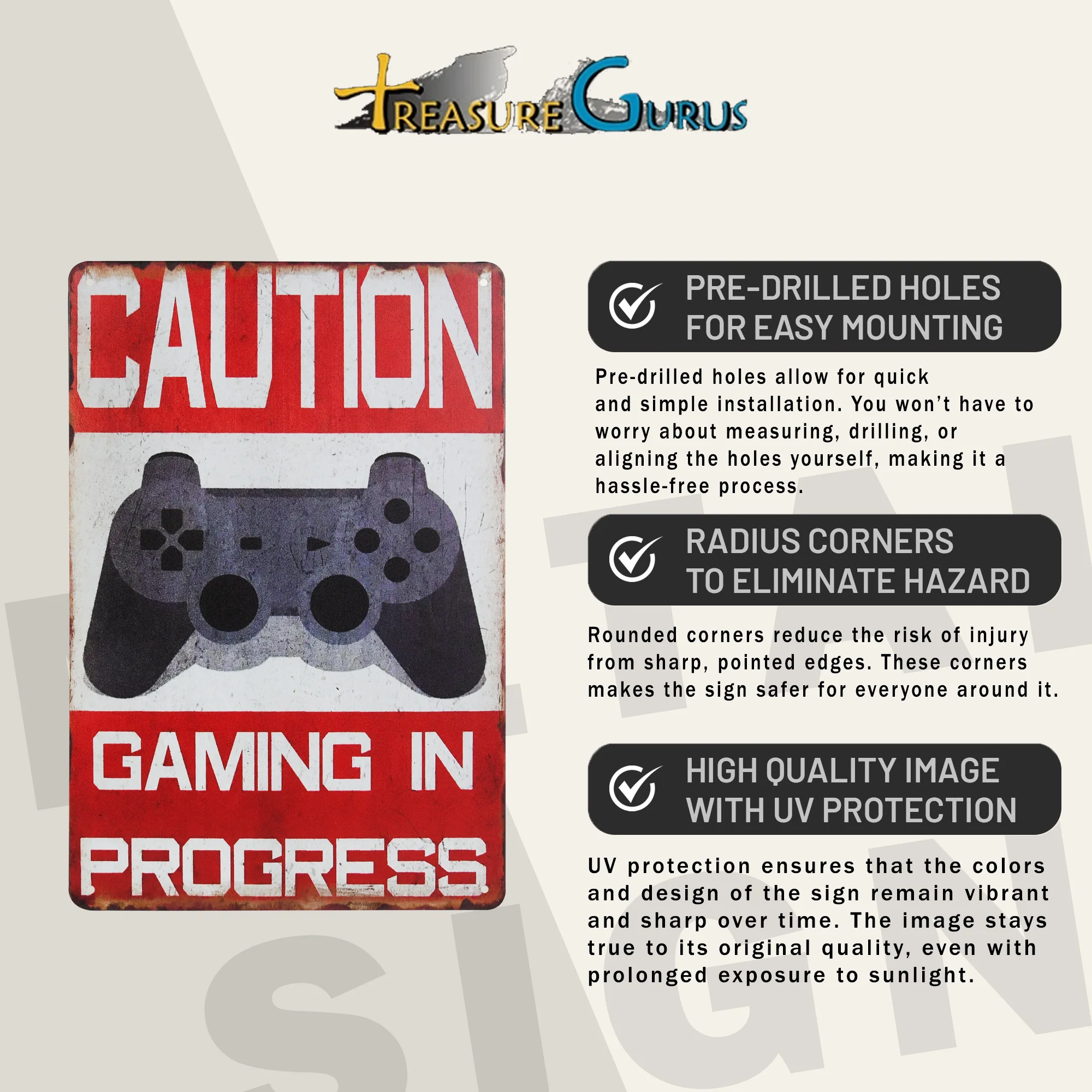 Metal Caution Gaming in Progress Sign Wall Art Teen Boys Room Decor Gamer Gifts - Image 4