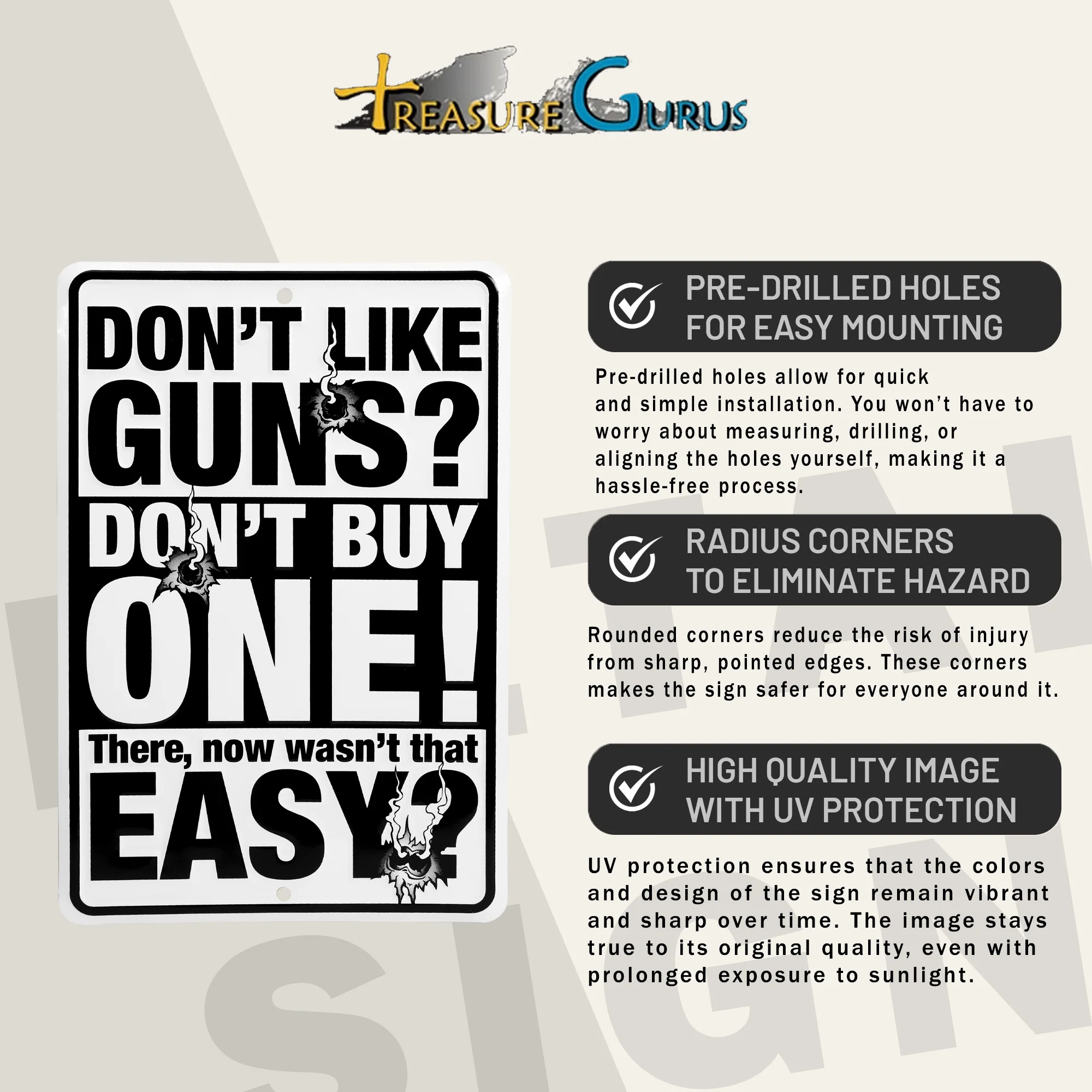 Metal Funny Dont Like Guns Don't Buy One Gun Sign for Garage Man Cave Room Decor - Image 3