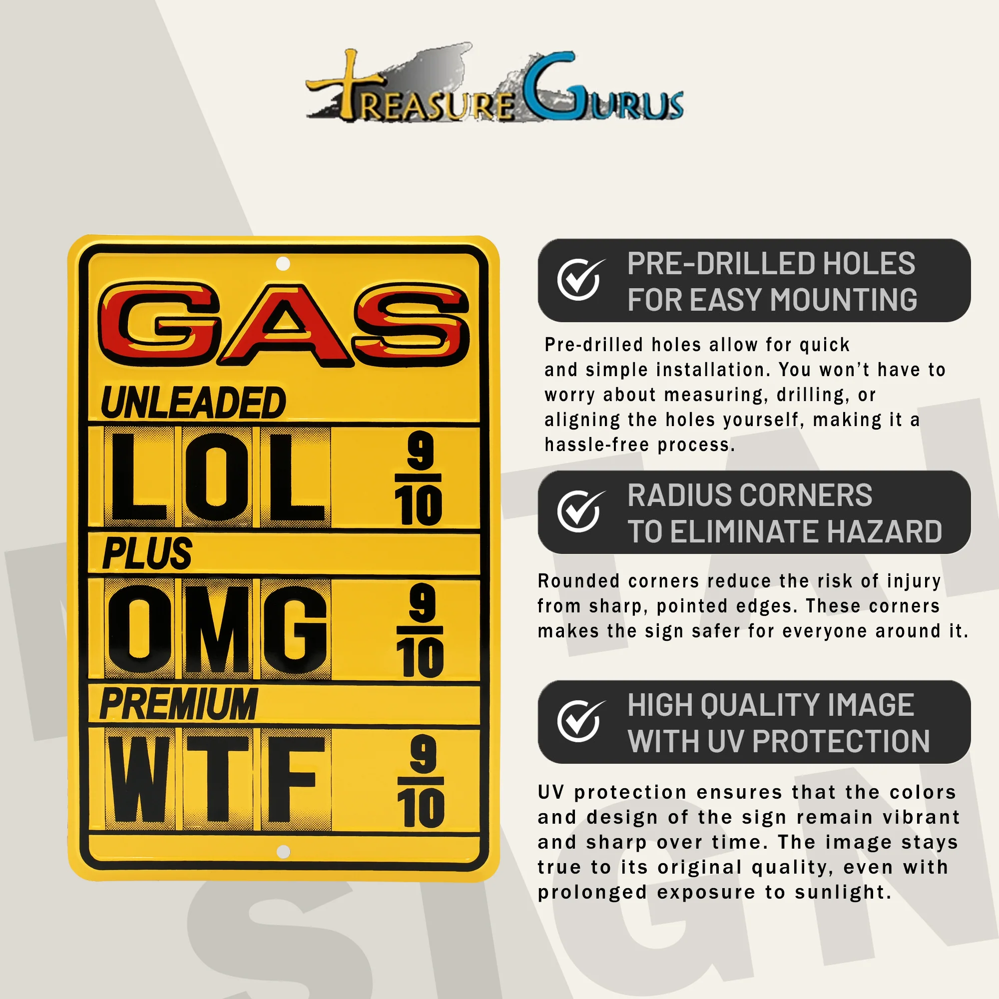 Metal Garage Gas Station Sign OMG LOL WTF Funny Man Cave Vintage Car Wall Decor - Image 3