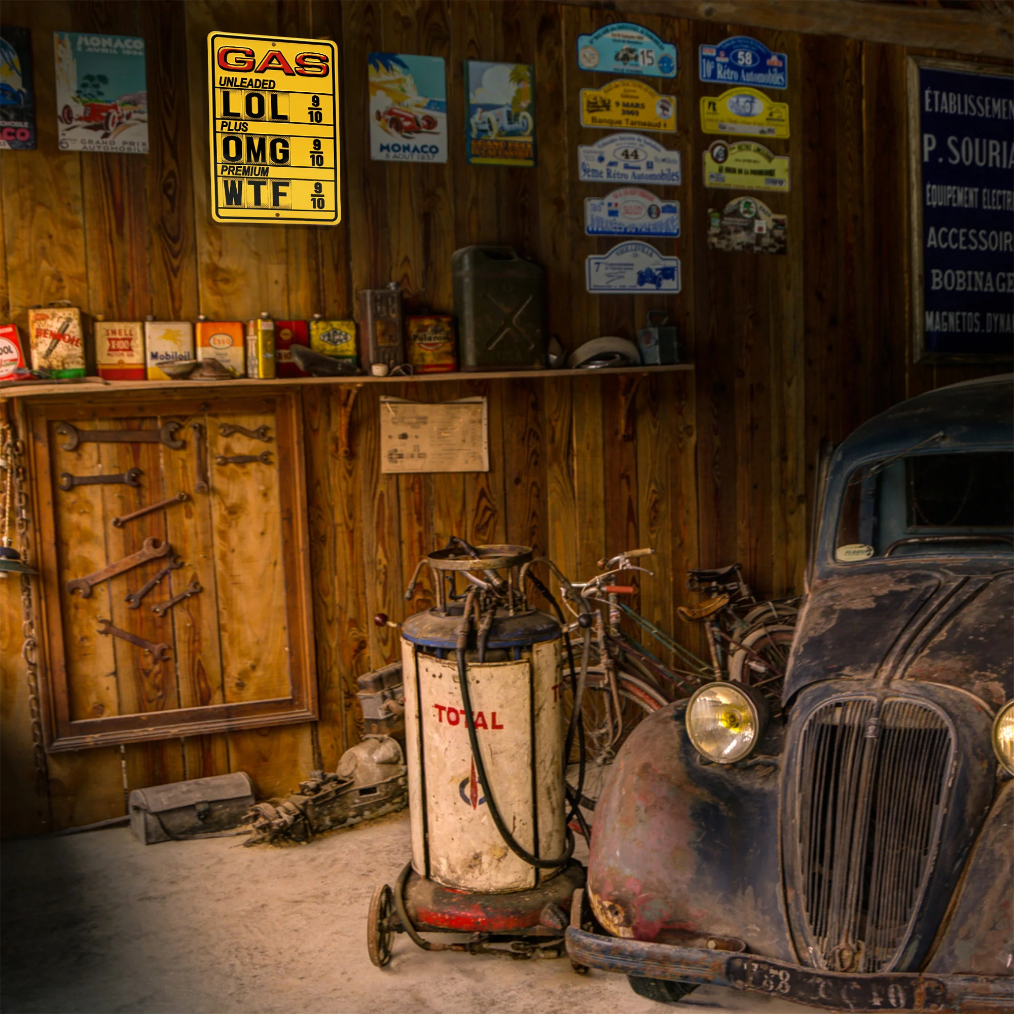 Metal Garage Gas Station Sign OMG LOL WTF Funny Man Cave Vintage Car Wall Decor - Image 6