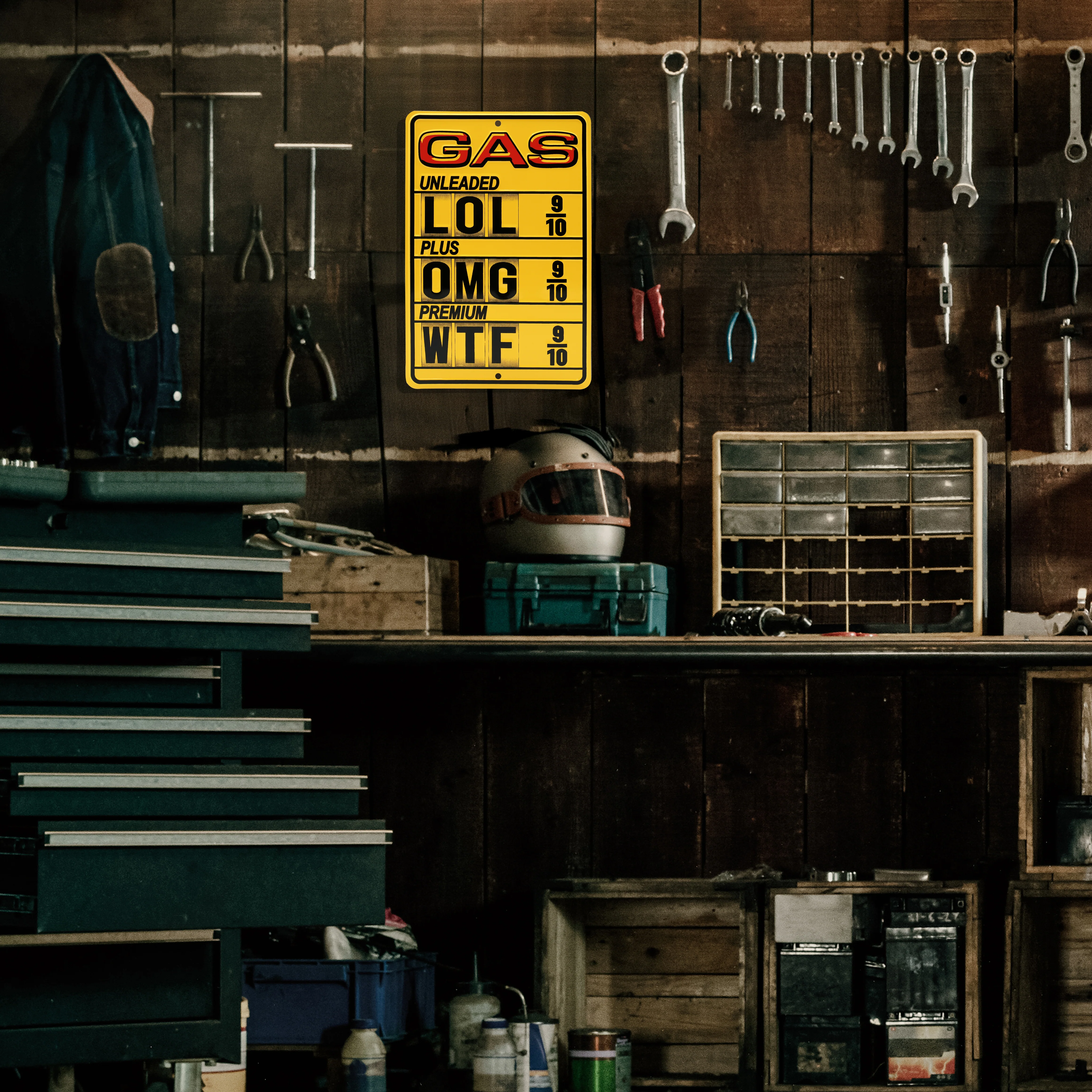 Metal Garage Gas Station Sign OMG LOL WTF Funny Man Cave Vintage Car Wall Decor - Image 8