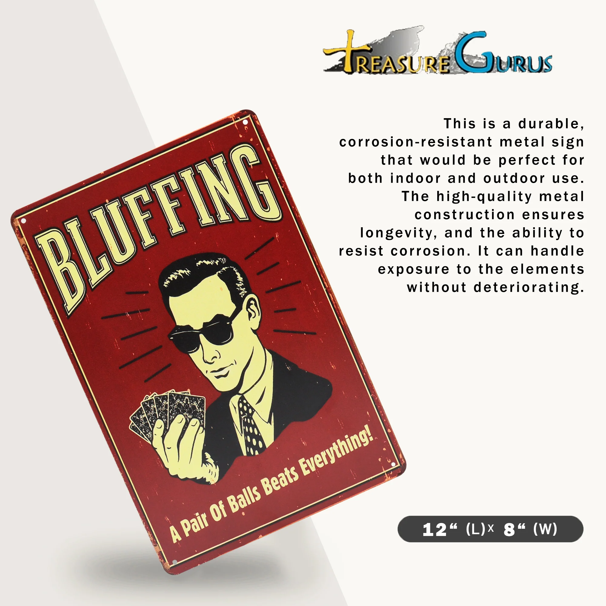Funny Metal Bluffing Poker Sign Man Cave Bar Dorm Room Casino Theme Party Decor - Image 2