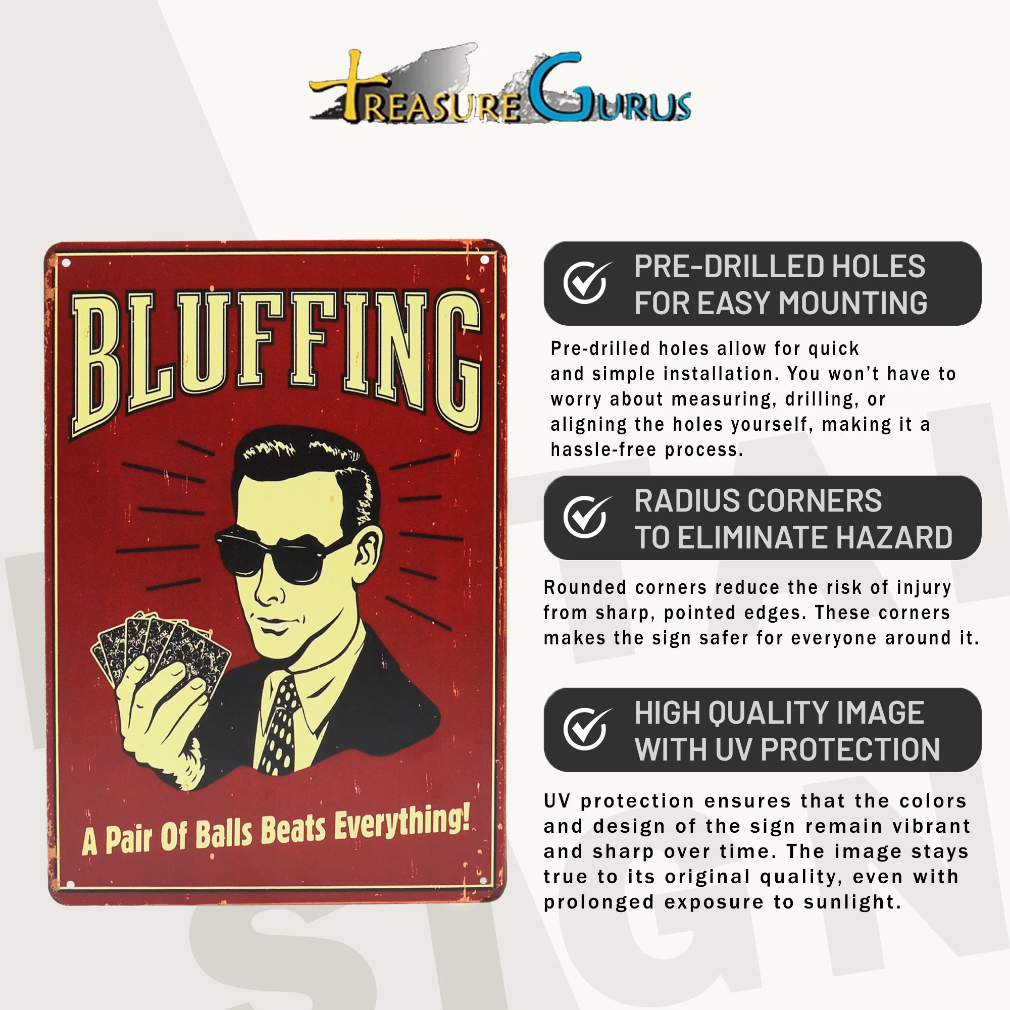 Funny Metal Bluffing Poker Sign Man Cave Bar Dorm Room Casino Theme Party Decor - Image 3