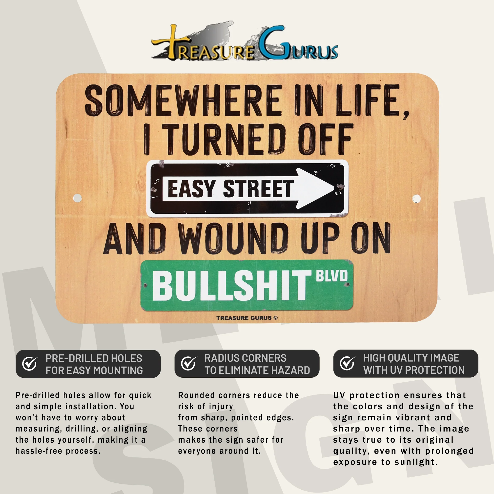 Funny Somewhere I Turned Off Easy Street Sign Man Cave Posters Garage Wall Decor - Image 3