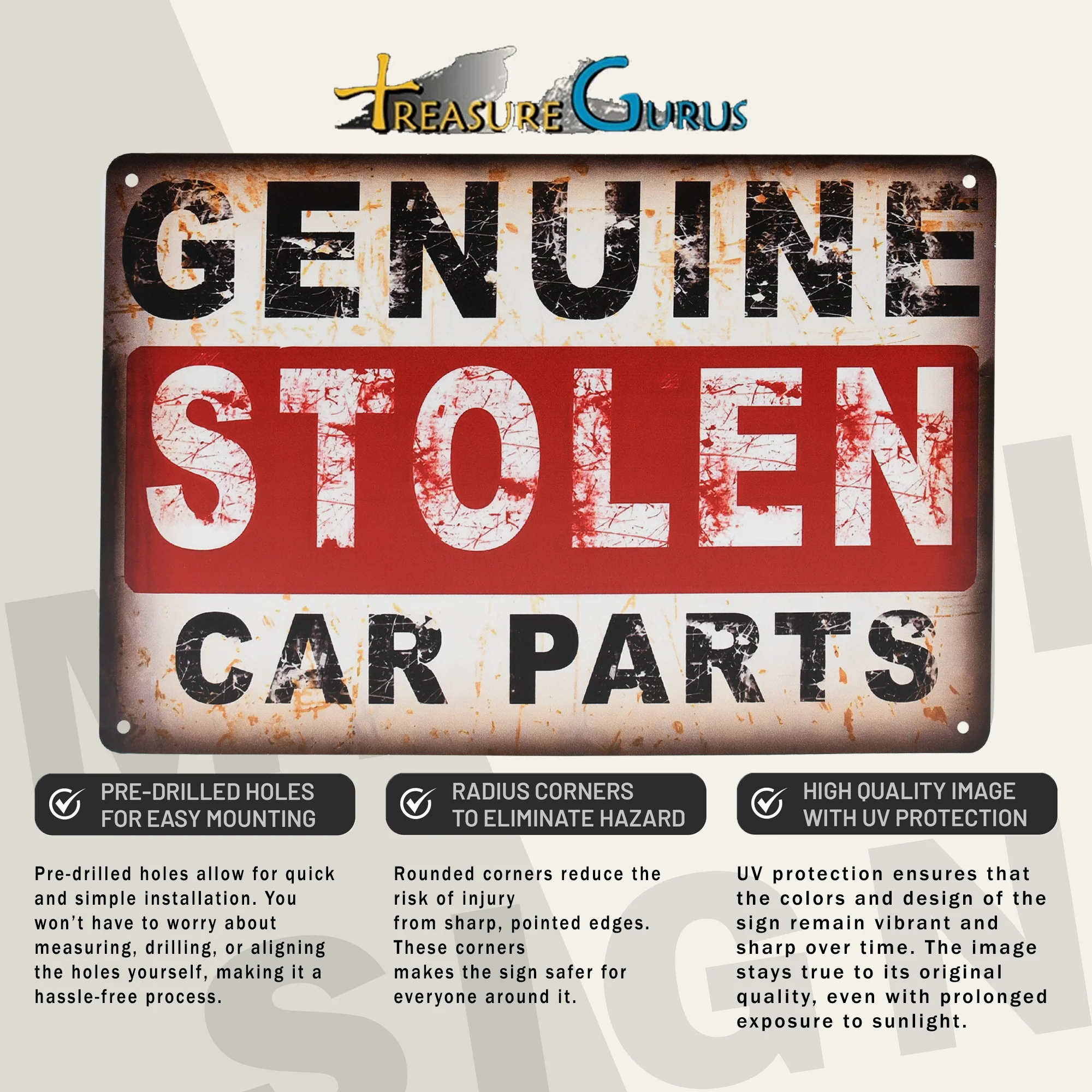 Metal Garage Sign Genuine Stolen Parts Wall Art Mechanic Shop Vintage Car Decor - Image 4