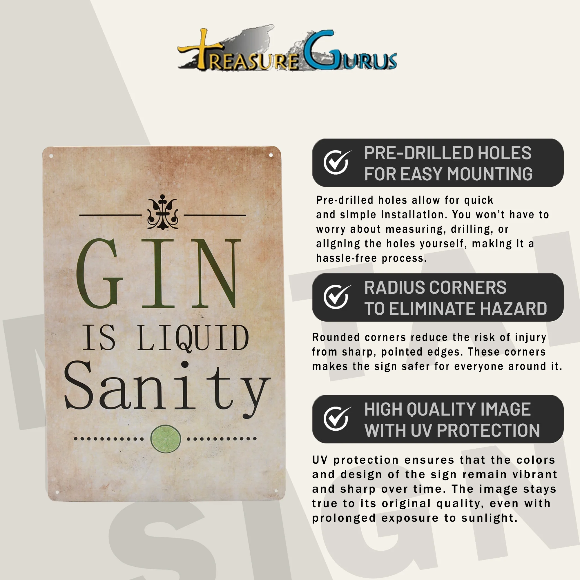 Funny Metal Gin Liquid Sanity Sign Man Cave Home Bar Accessories Tin Wall Decor - Image 3
