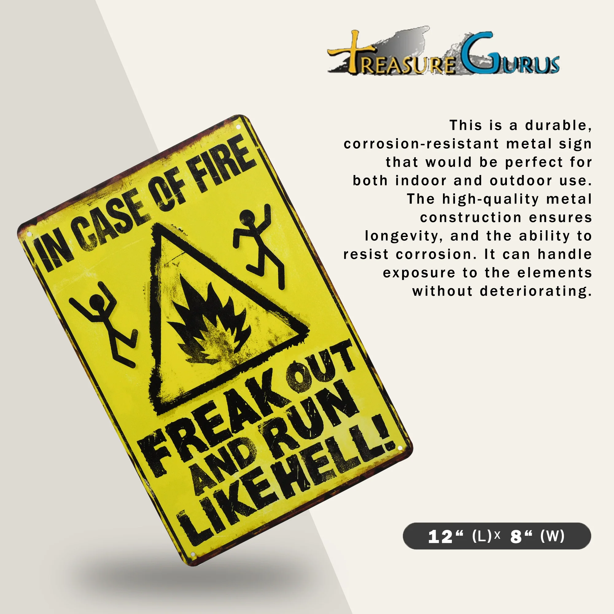 Metal In Case of Fire Freak Out & Run Like Hell Sign Dorm Room Decor Wall Art - Image 2