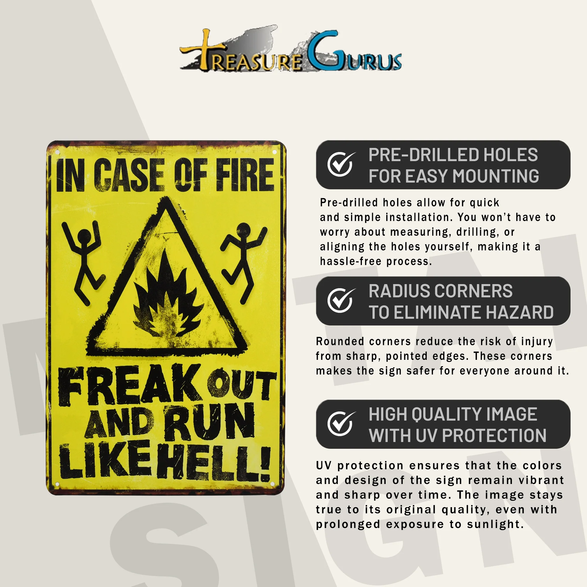 Metal In Case of Fire Freak Out & Run Like Hell Sign Dorm Room Decor Wall Art - Image 3