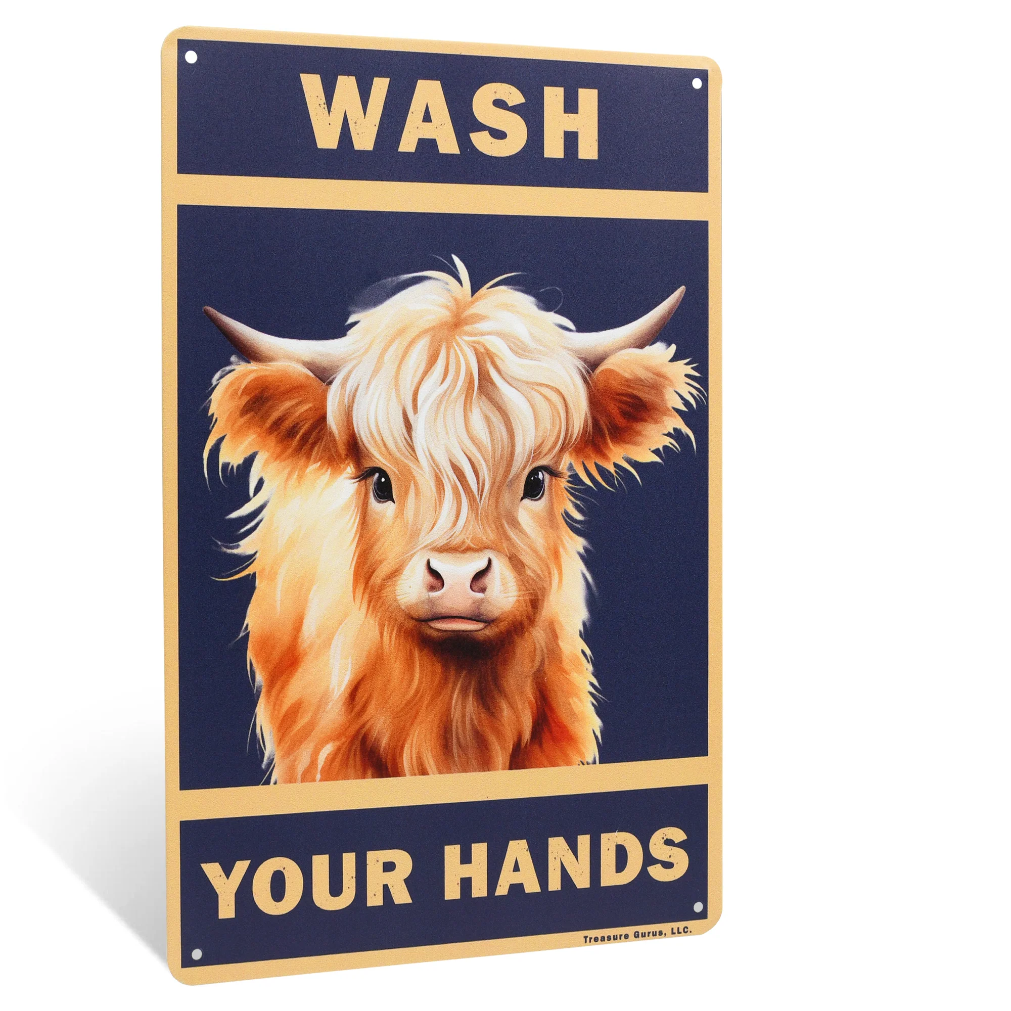 Funny Metal Sign Wash Your Hands Highland Cow Wall Art Restroom Sign Bath Decor