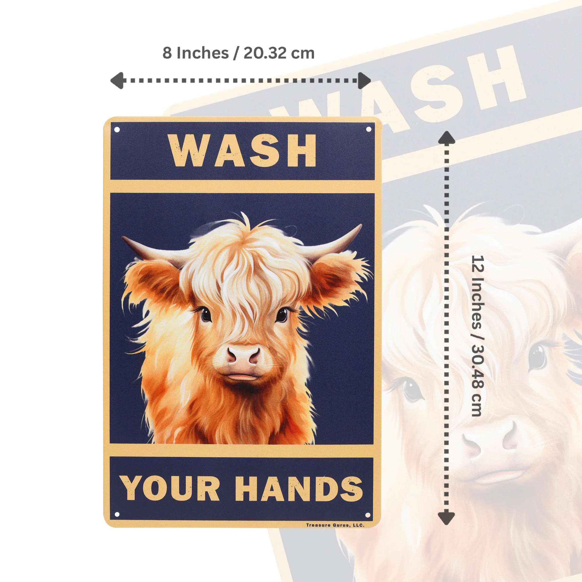 Funny Metal Sign Wash Your Hands Highland Cow Wall Art Restroom Sign Bath Decor - Image 5