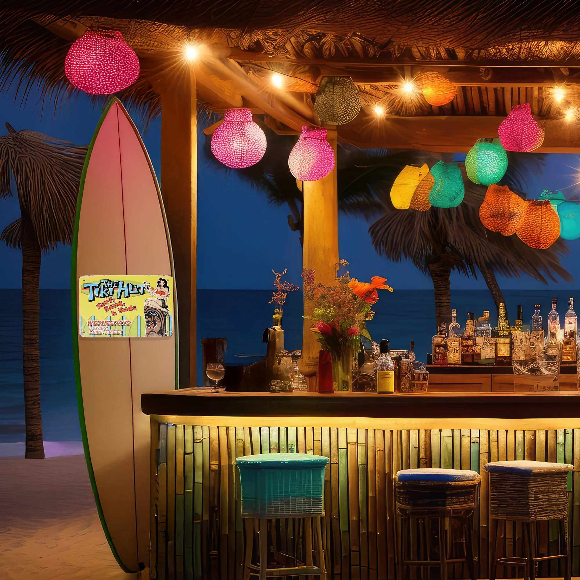 Outdoor Wall Decor Tiki Hut Porch Sign for Outdoor Bar Patio Party Vintage Metal - Image 7