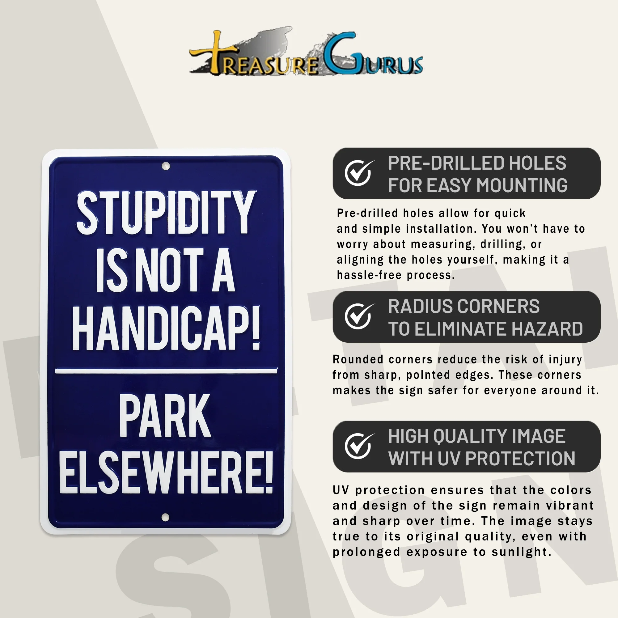 Metal Stupidity Is Not A Handicap Park Elsewhere Sign for Garage, Man Cave Decor - Image 3