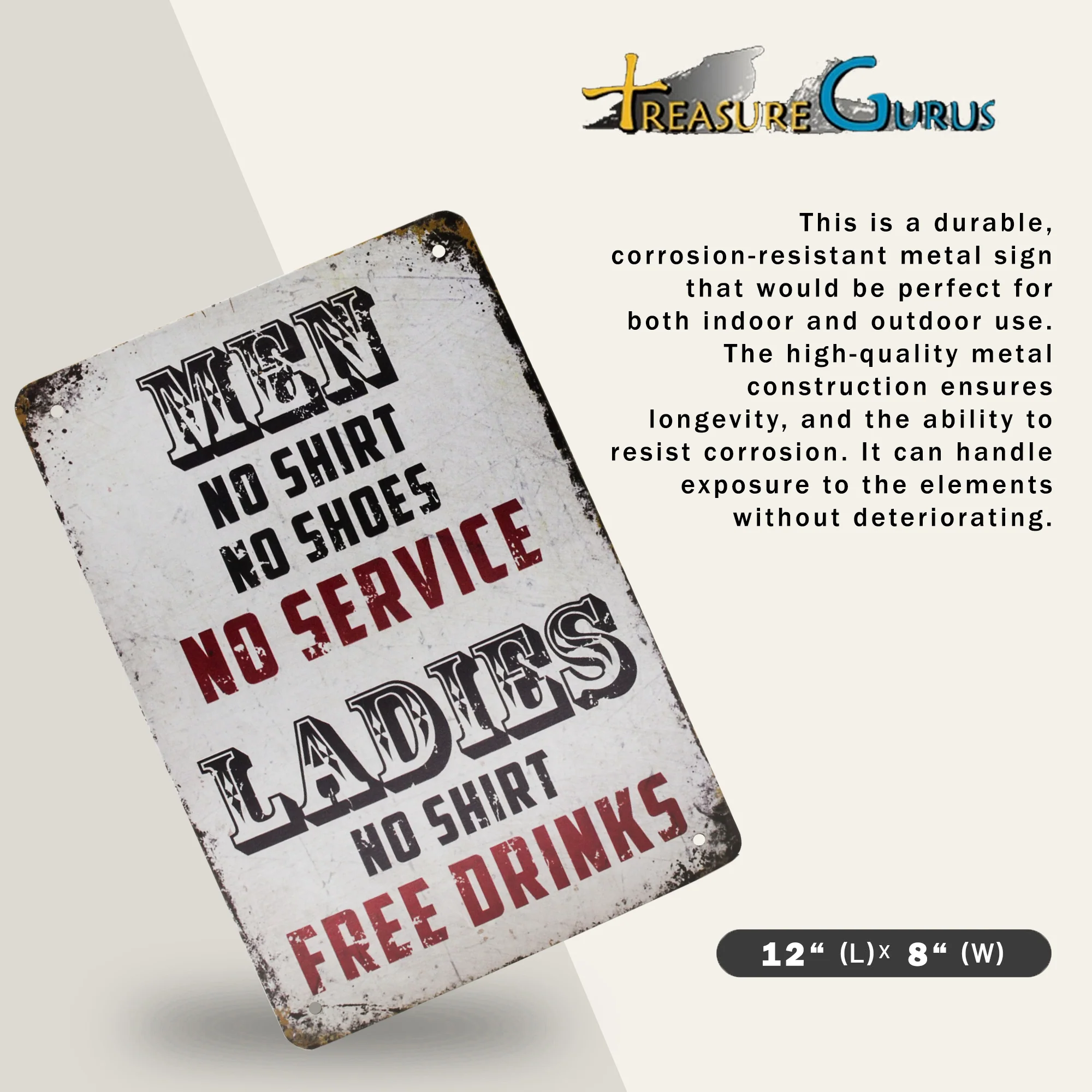 Free Drinks Funny Metal Wall Art Sign Man Cave, Garage, College Dorm Room Decor - Image 2