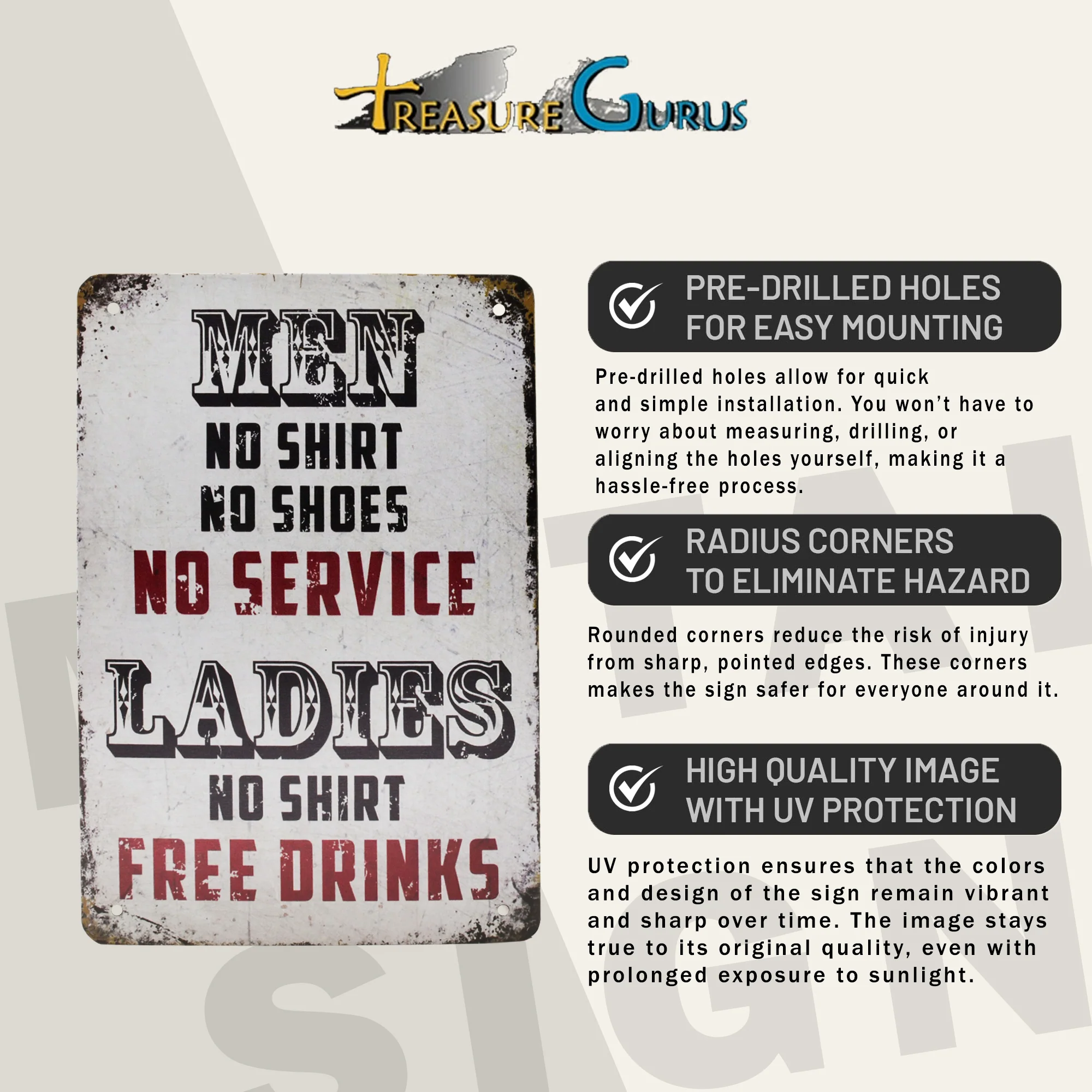 Free Drinks Funny Metal Wall Art Sign Man Cave, Garage, College Dorm Room Decor - Image 3