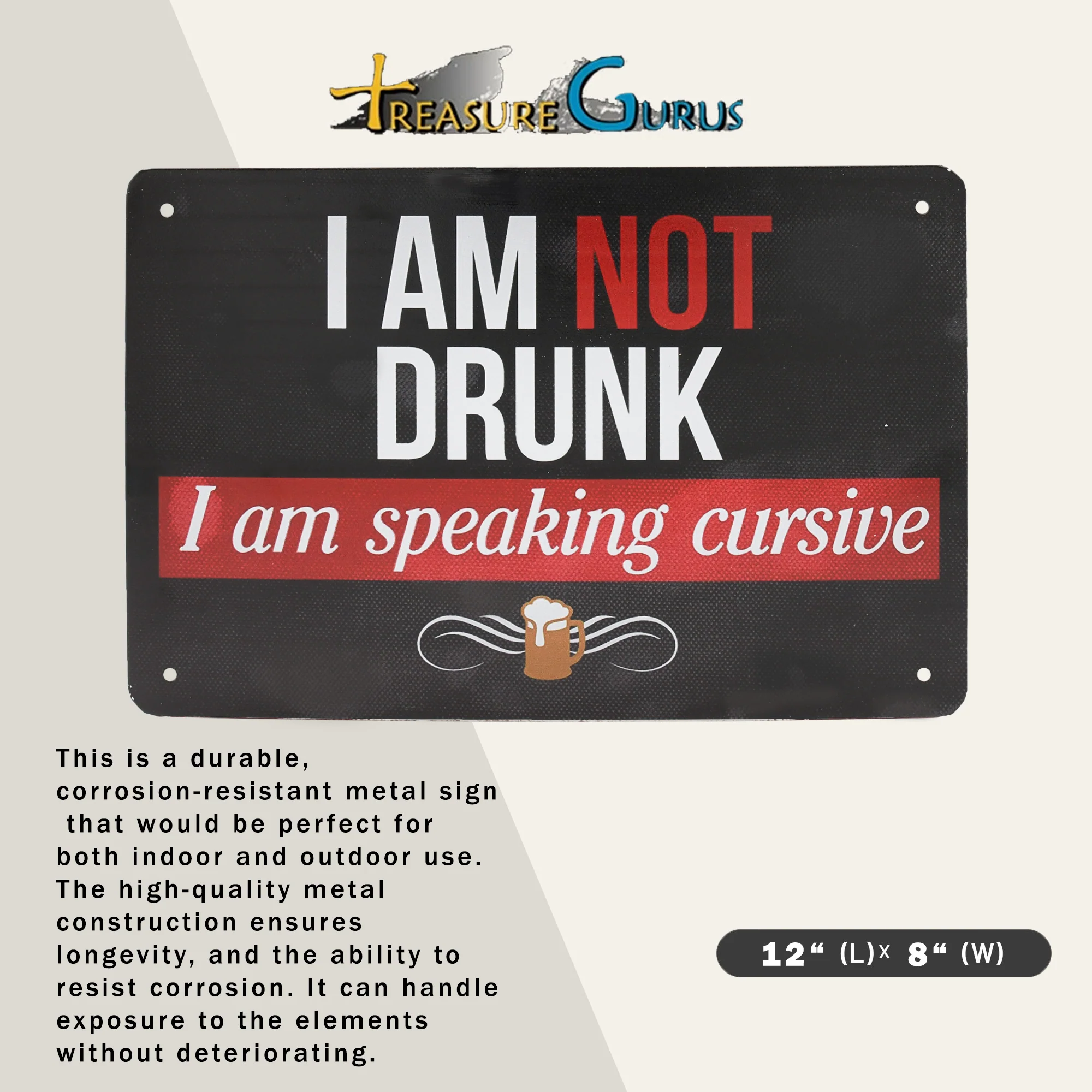 Metal Sign I'm Not Drunk Speaking Cursive Tin Man Cave Garage Decor Bar Wall Art - Image 2