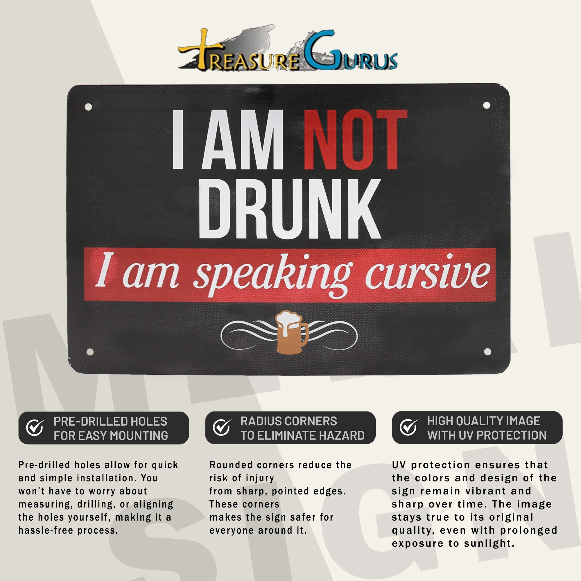 Metal Sign I'm Not Drunk Speaking Cursive Tin Man Cave Garage Decor Bar Wall Art - Image 3