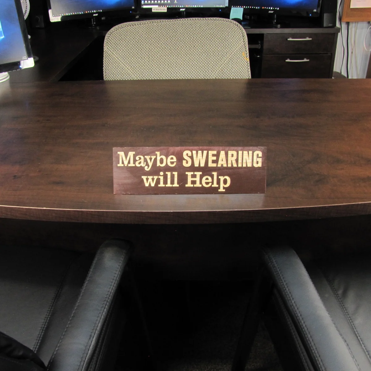 Funny Novelty Sign Maybe Swearing Will Help Wood Desk Name Plate Office Gag Gift - Image 4