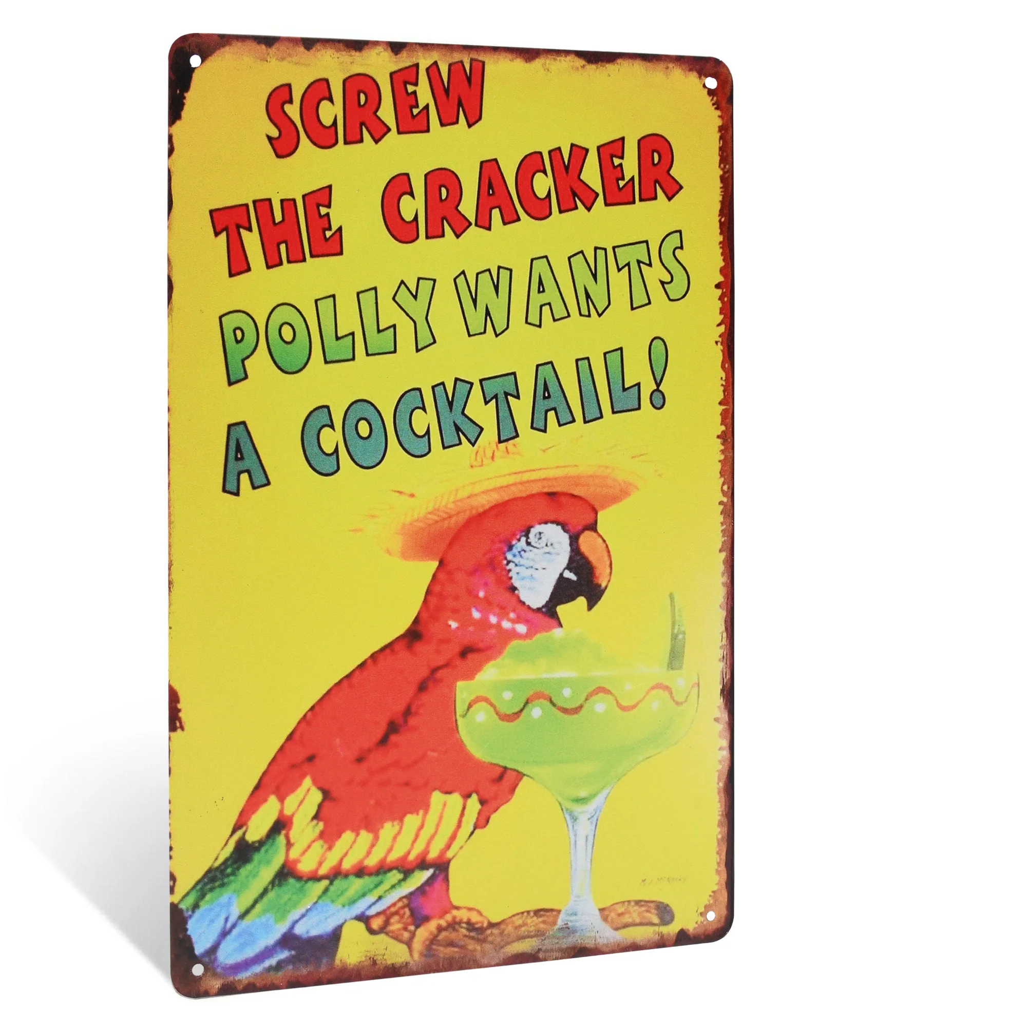 Wall Art Screw Cracker Polly Wants Cocktail Metal Sign Outdoor Party Patio Decor