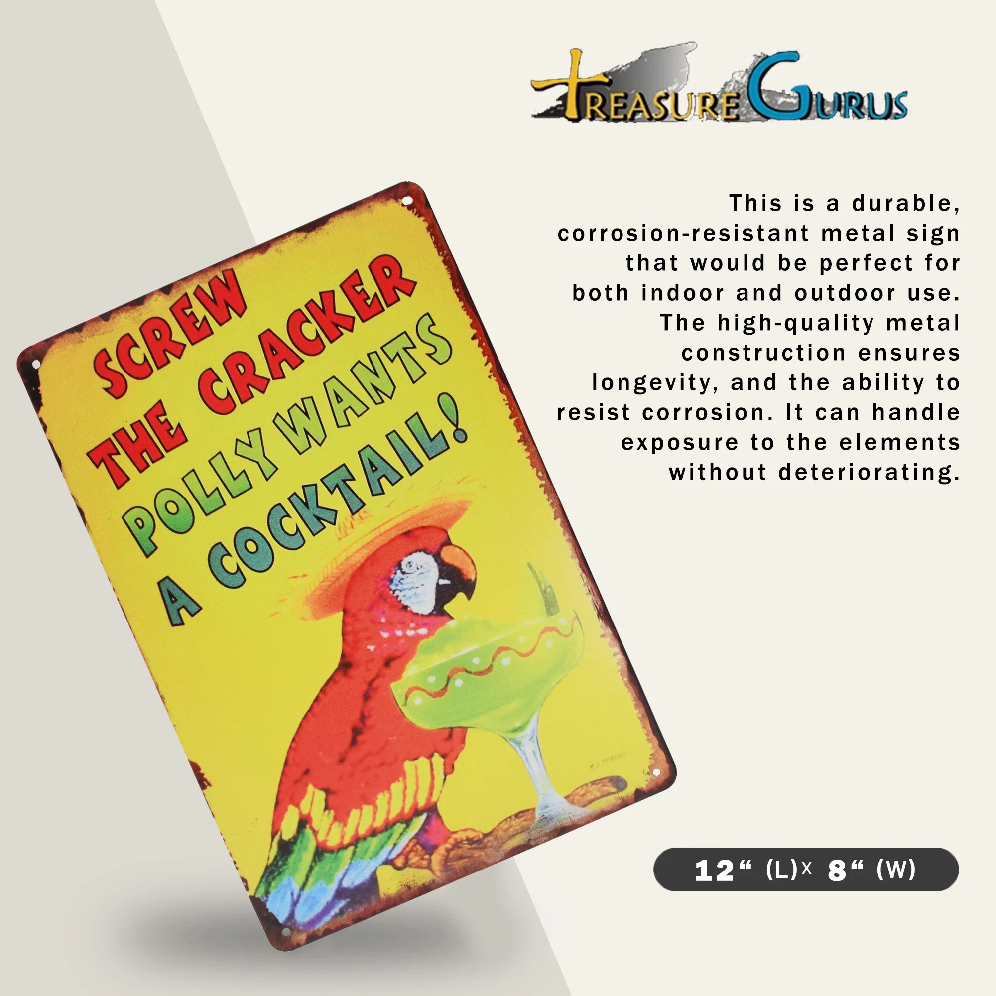 Wall Art Screw Cracker Polly Wants Cocktail Metal Sign Outdoor Party Patio Decor - Image 2