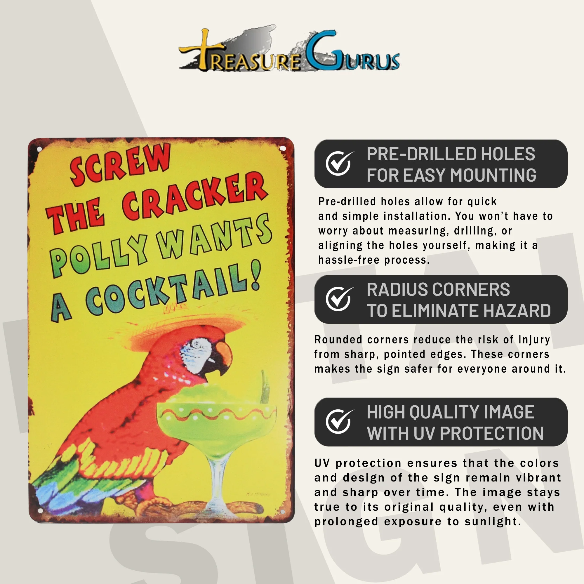 Wall Art Screw Cracker Polly Wants Cocktail Metal Sign Outdoor Party Patio Decor - Image 3