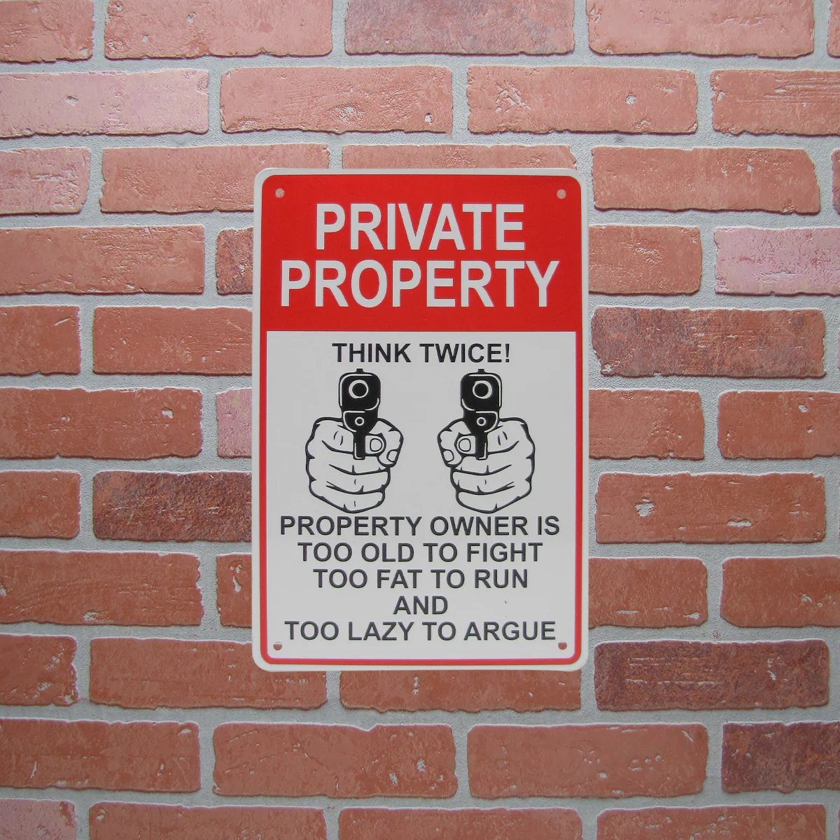 Funny Private Property Gun Owner Too Old Fat Lazy Metal Front Door Home Tin Sign - Image 4