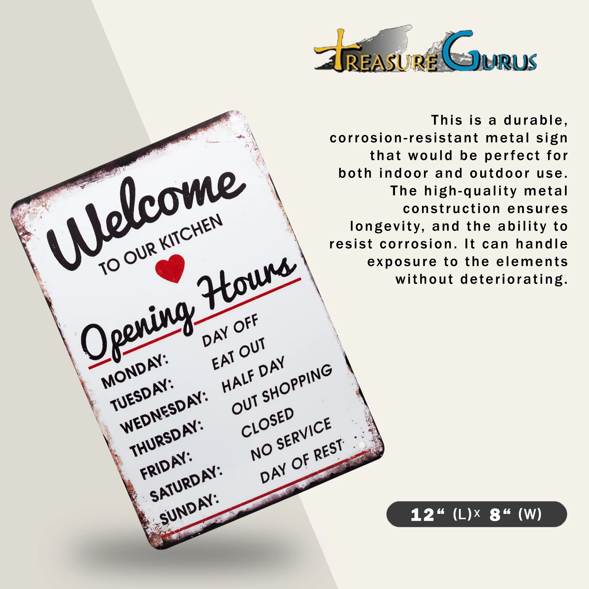 Metal Welcome to Our Kitchen Funny Menu Sign Farmhouse Wall Decor Rustic Poster - Image 3