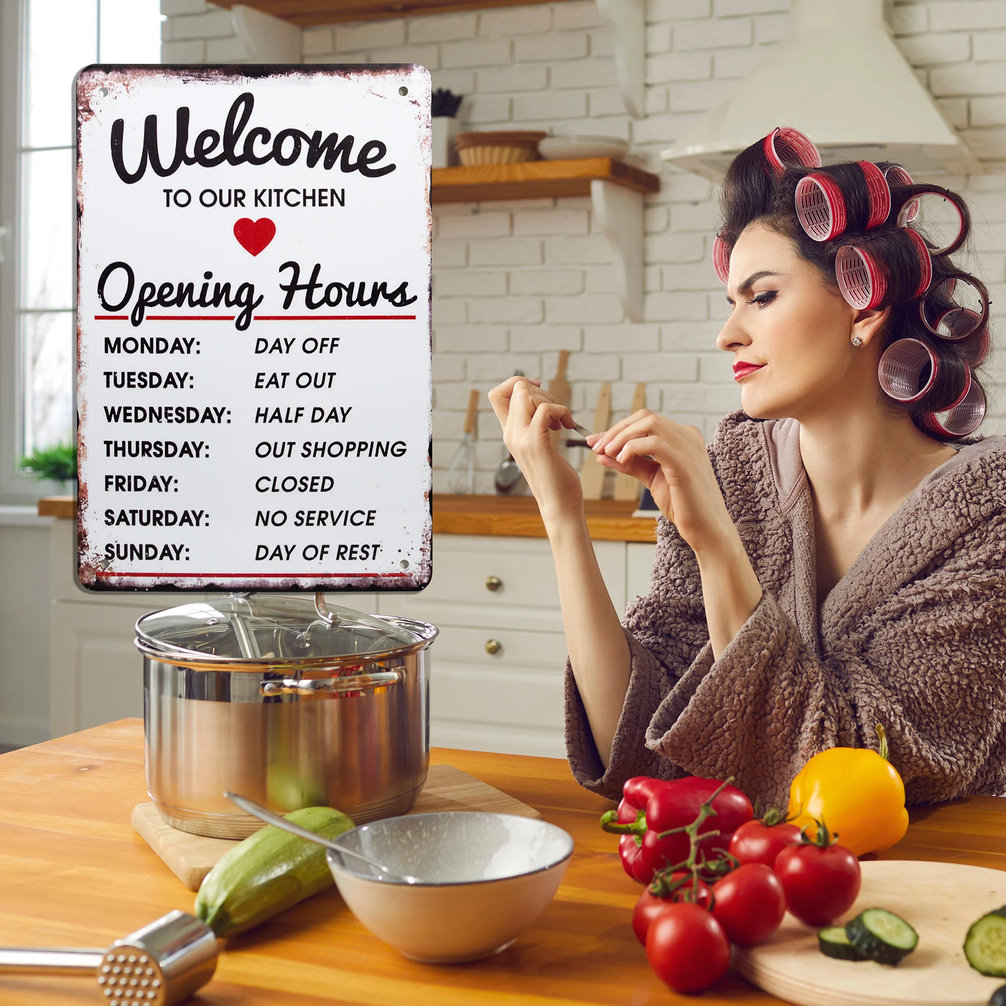 Metal Welcome to Our Kitchen Funny Menu Sign Farmhouse Wall Decor Rustic Poster - Image 7