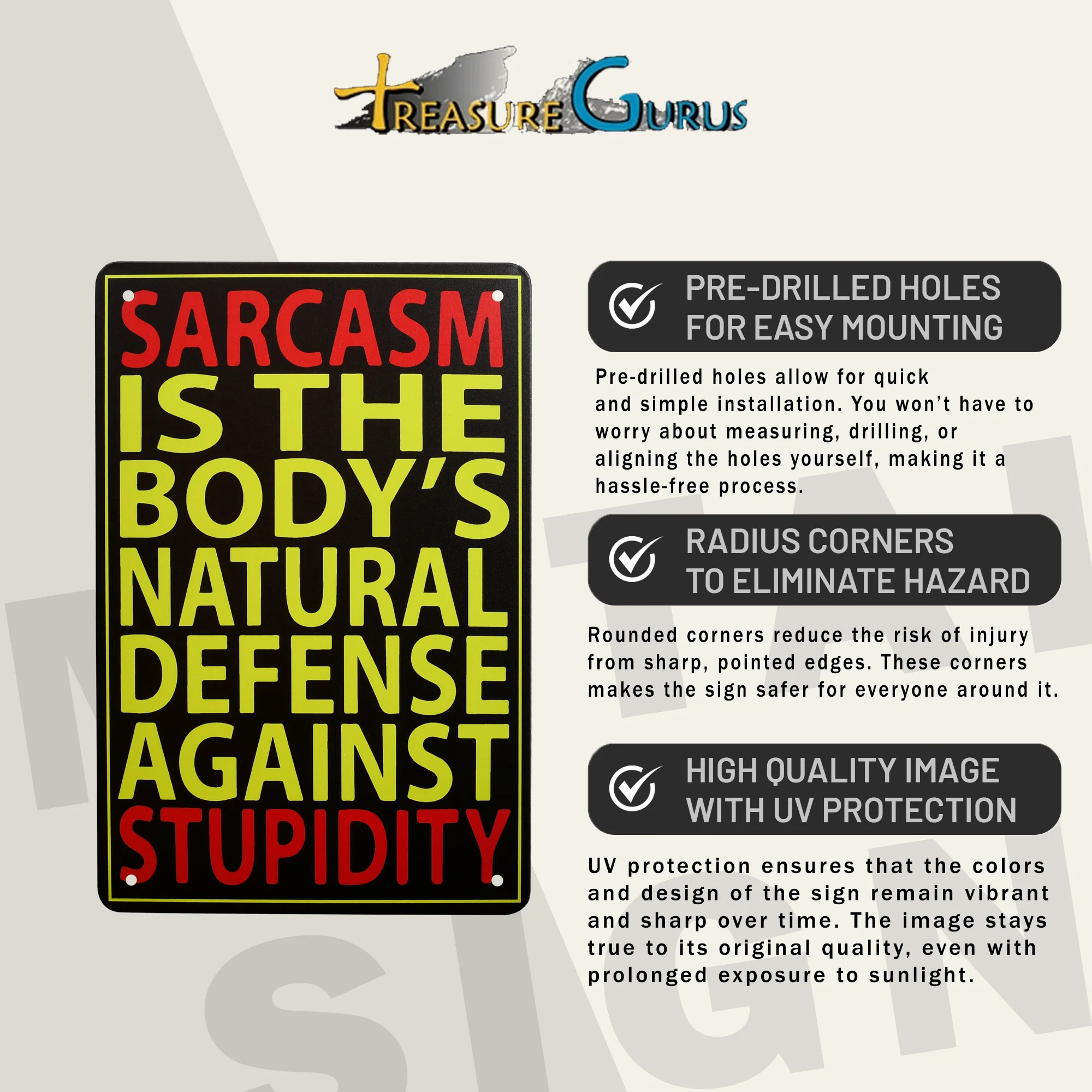 Metal Wall Sign Sarcasm Bodys Natural Defense Against Stupidity Man Cave Decor - Image 3