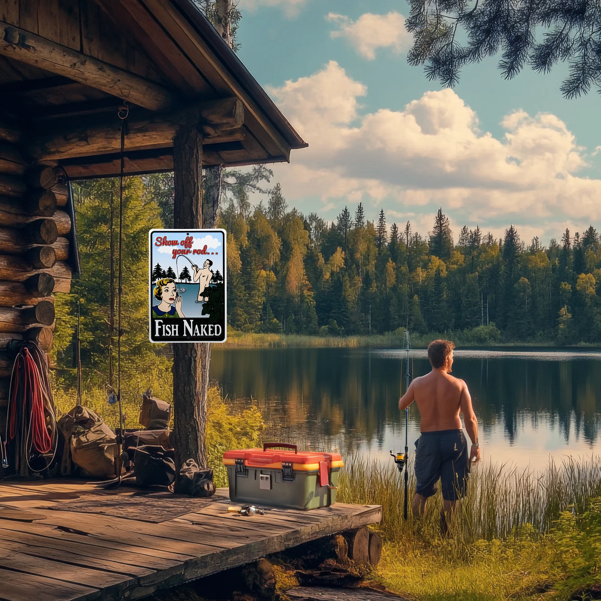 Funny Show Off Your Rod Fishing Naked Sign for Man Cave Room Decor Outdoor Cabin - Image 6