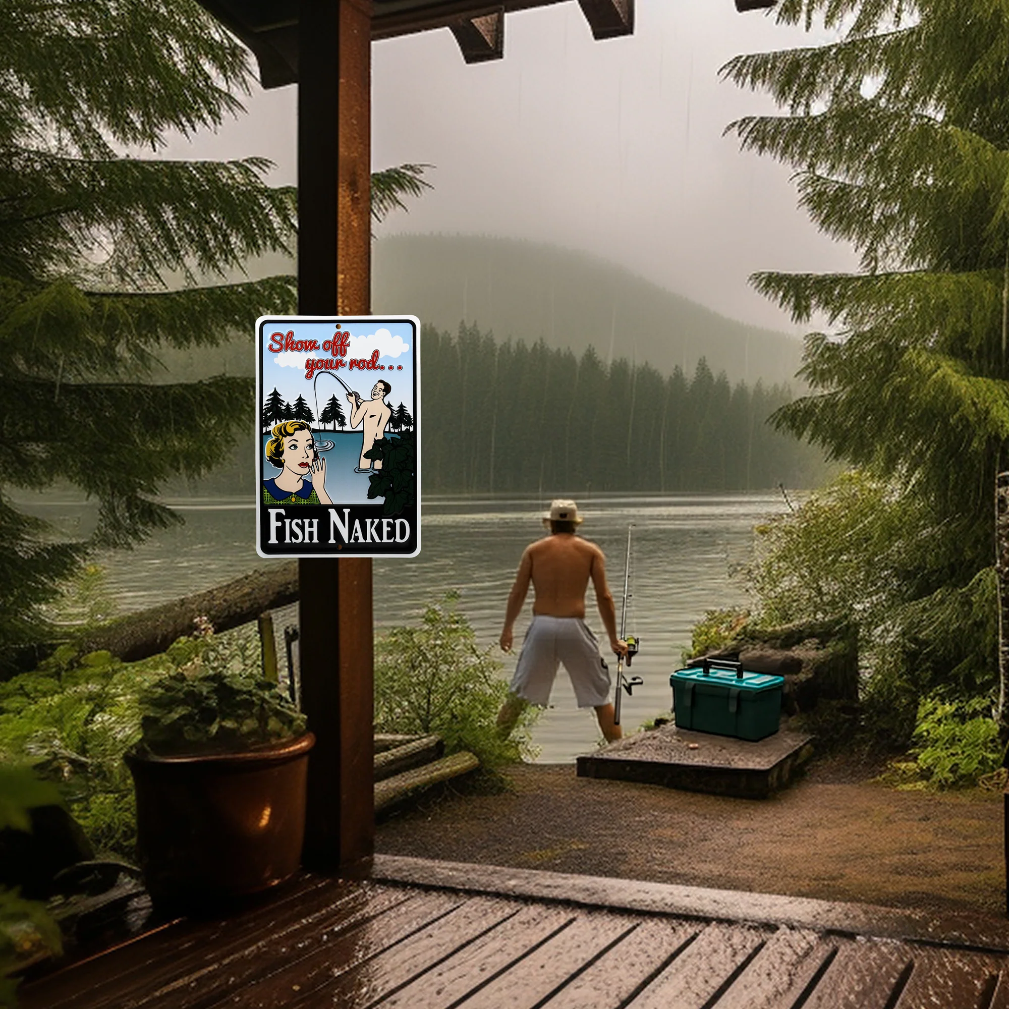Funny Show Off Your Rod Fishing Naked Sign for Man Cave Room Decor Outdoor Cabin - Image 7