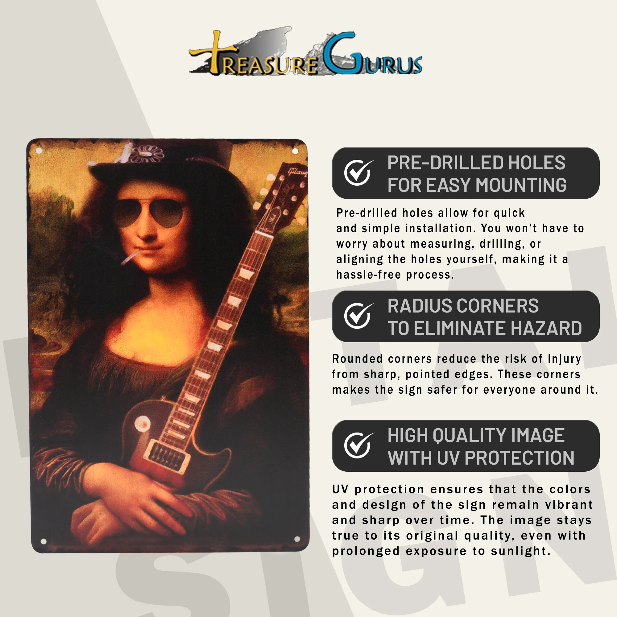 Metal Sign Slash Mona Lisa Funny Wall Art Rock and Roll Bedroom Music Room Decor - Image 4
