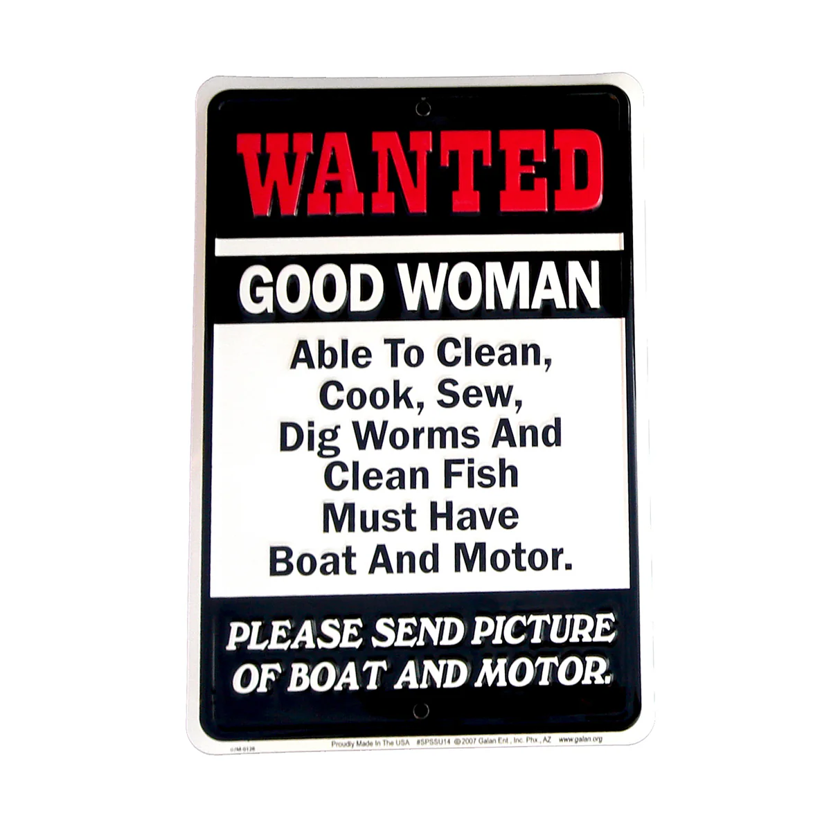 Funny Tin Metal Wanted Good Woman Fishing Gift Boat and Motor bar/Pub/Shop Wall Decor