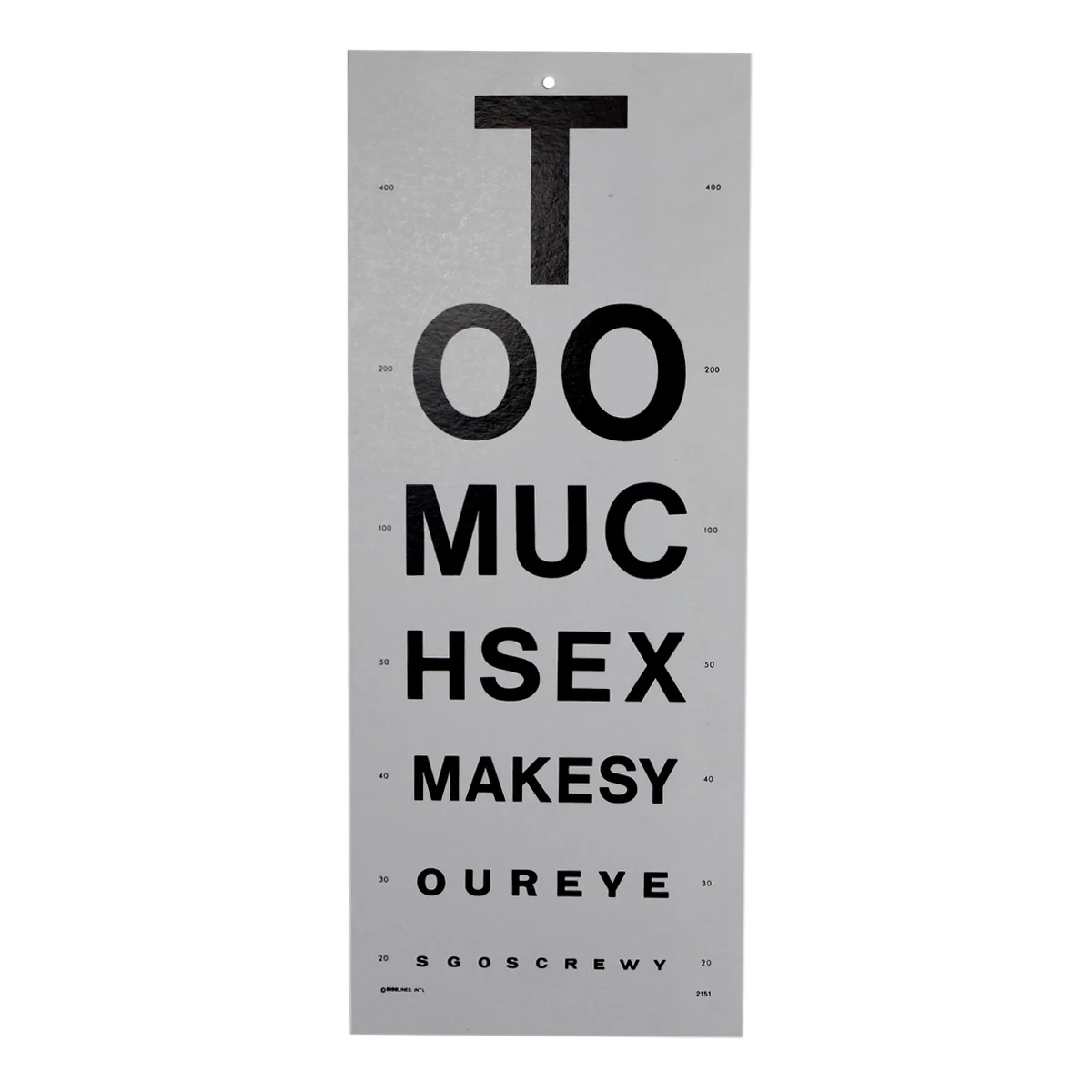 Funny Too Much Sex Eye Chart Sign Vision Poster Man Cave Home Bar Wall Decor