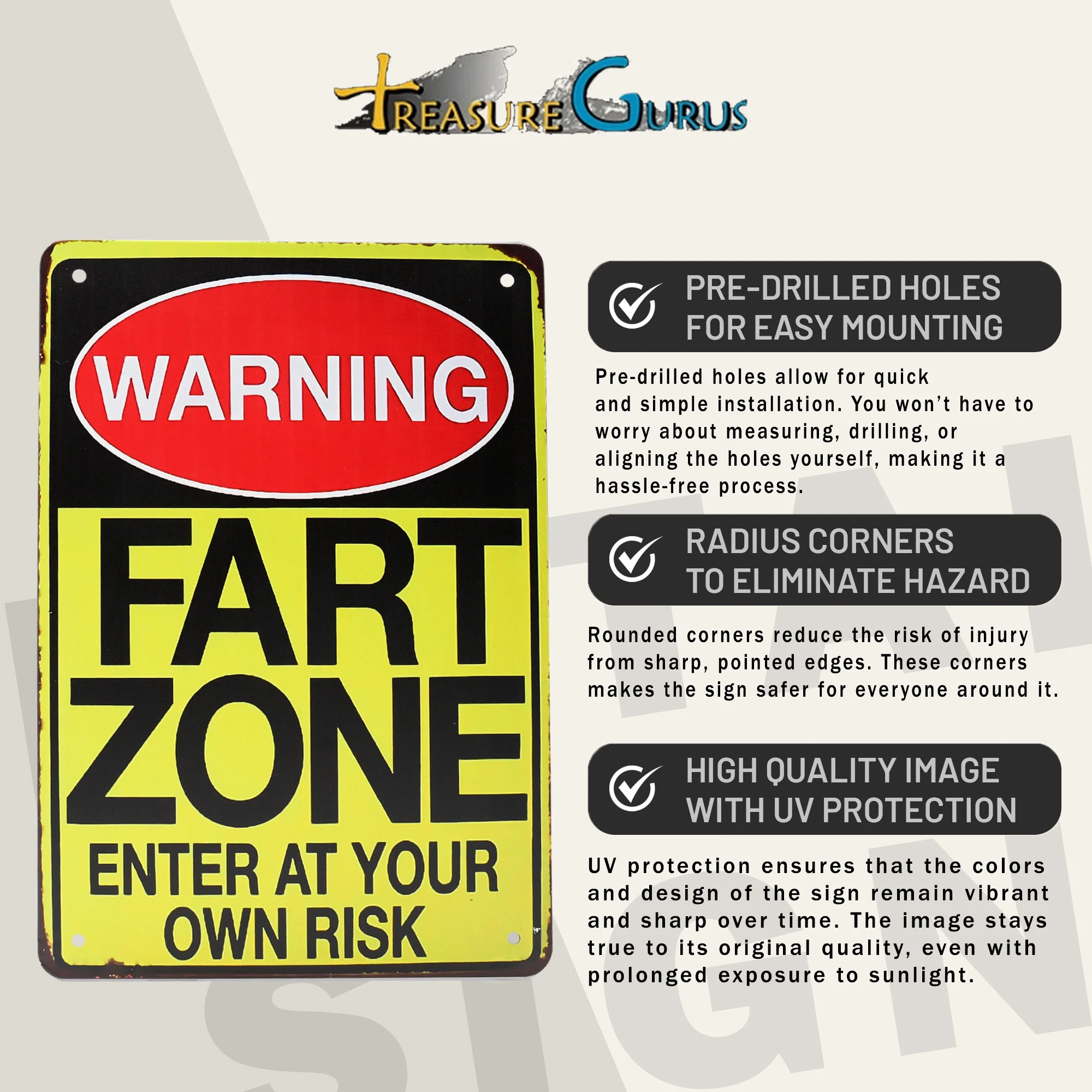 Warning Fart Zone Funny Metal Sign for Man Cave Garage Dorm Room Decor Wall Art - Image 3