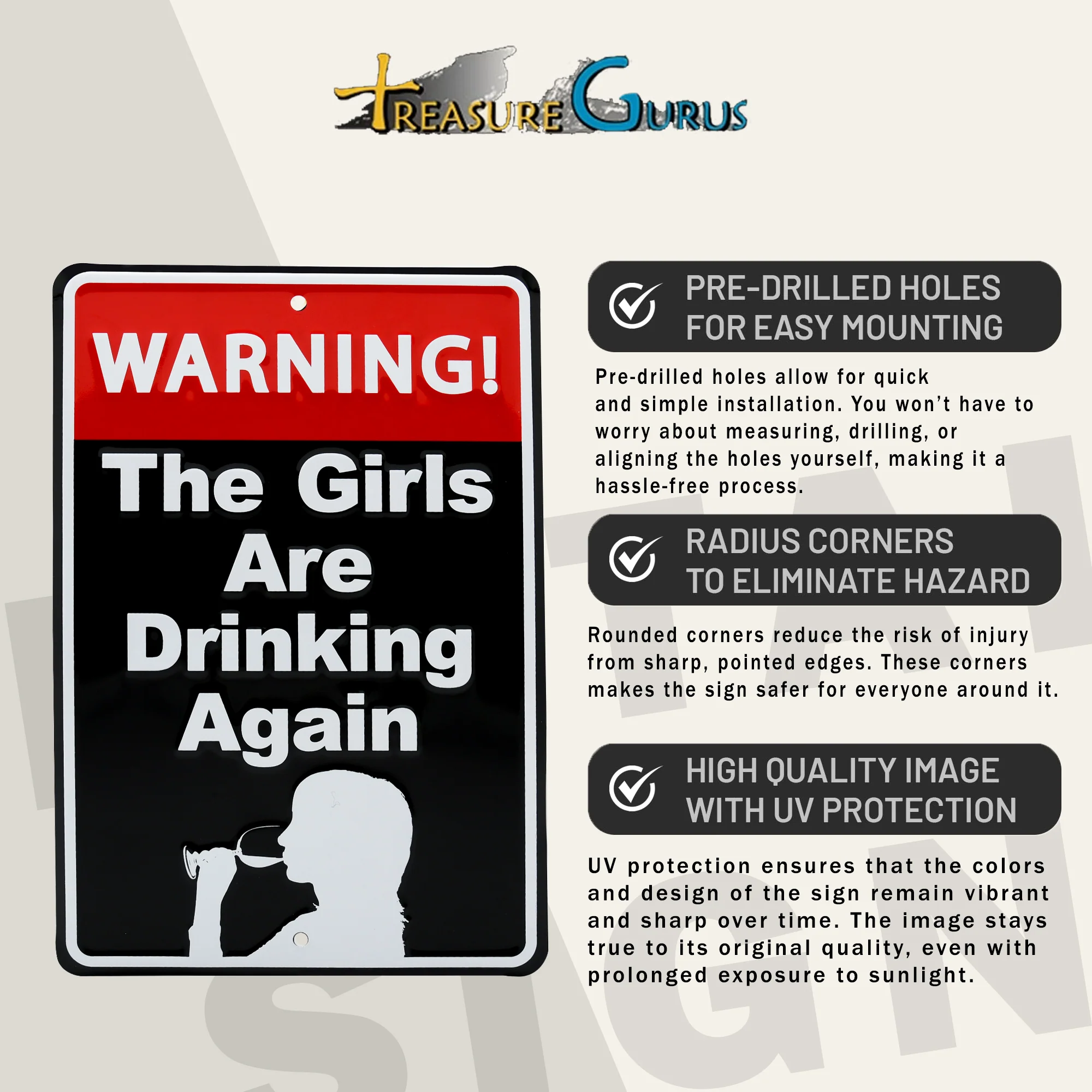 Metal Sign Funny Warning Girls Drinking Man Cave Bar Accessories Home Room Decor - Image 3