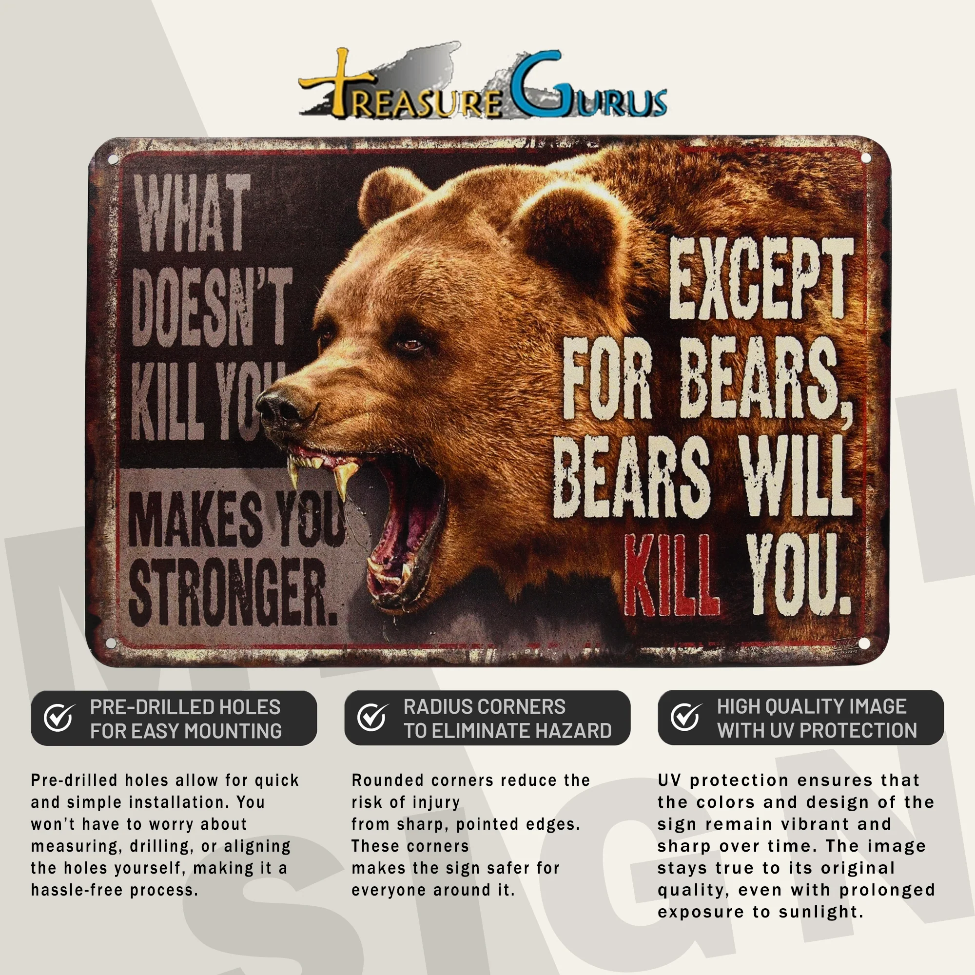 Funny What Doesn't Kill You Makes Stronger Except Bears Will Kil Sign Wall Decor - Image 3