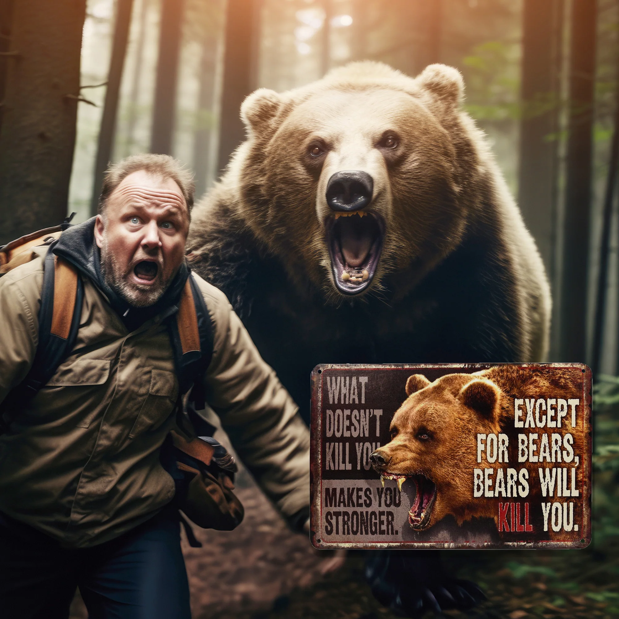 Funny What Doesn't Kill You Makes Stronger Except Bears Will Kil Sign Wall Decor - Image 8