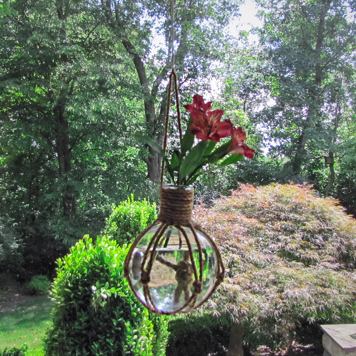 Glass Bottle Knotted Jute Rope Plant Hanging Flower Bud Vase Coastal Home Decor - Image 4